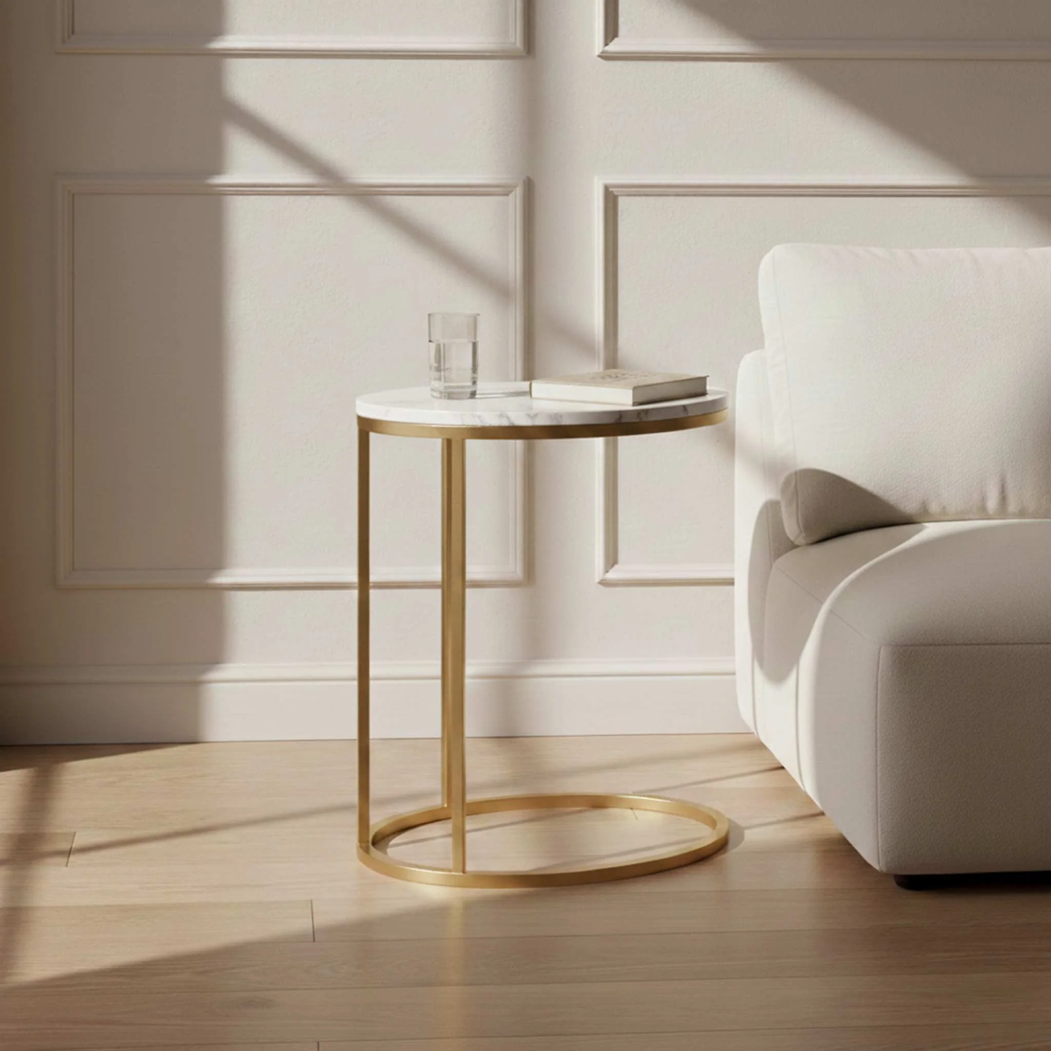 Pimlico Marble Oval C Side Table with Gold Frame - Image 2