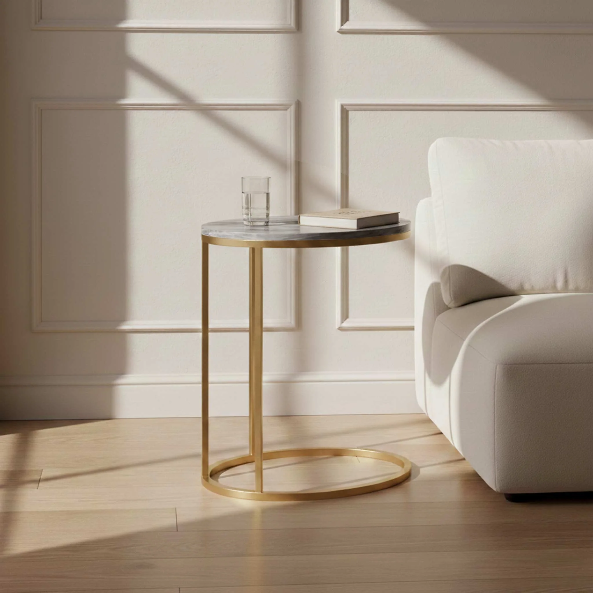 Pimlico Marble Oval C Side Table with Gold Frame - Image 5