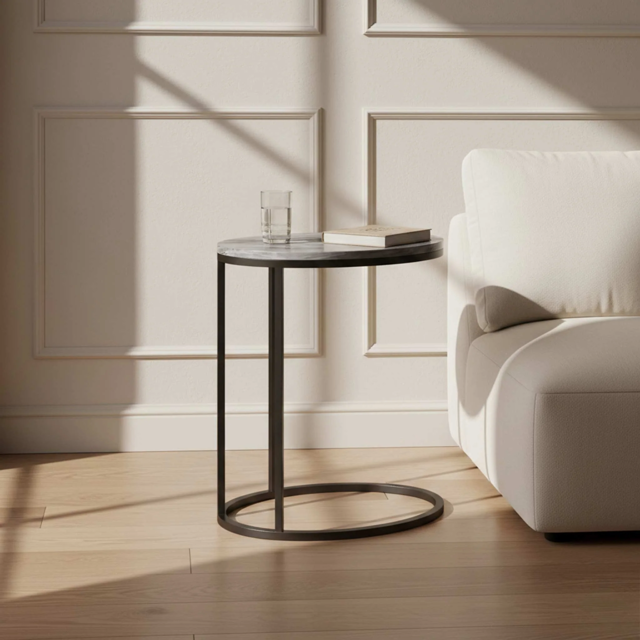 Pimlico Marble Oval C Side Table with Grey Frame - Image 5