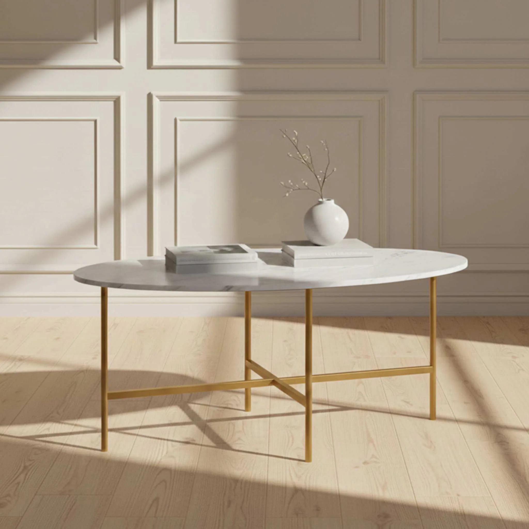 Pimlico Marble Oval Coffee Table with Gold Frame - Image 2