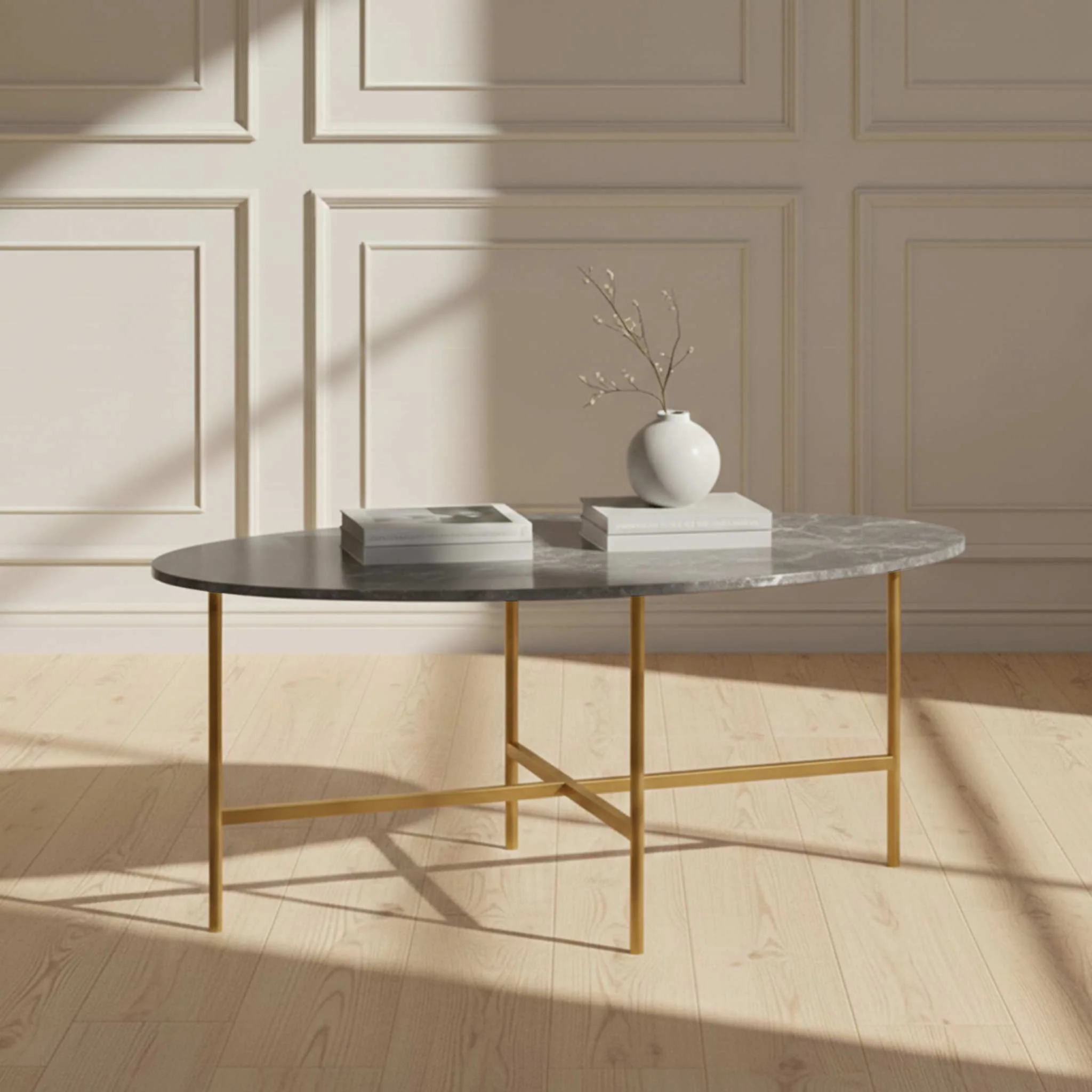 Pimlico Marble Oval Coffee Table with Gold Frame - Image 5