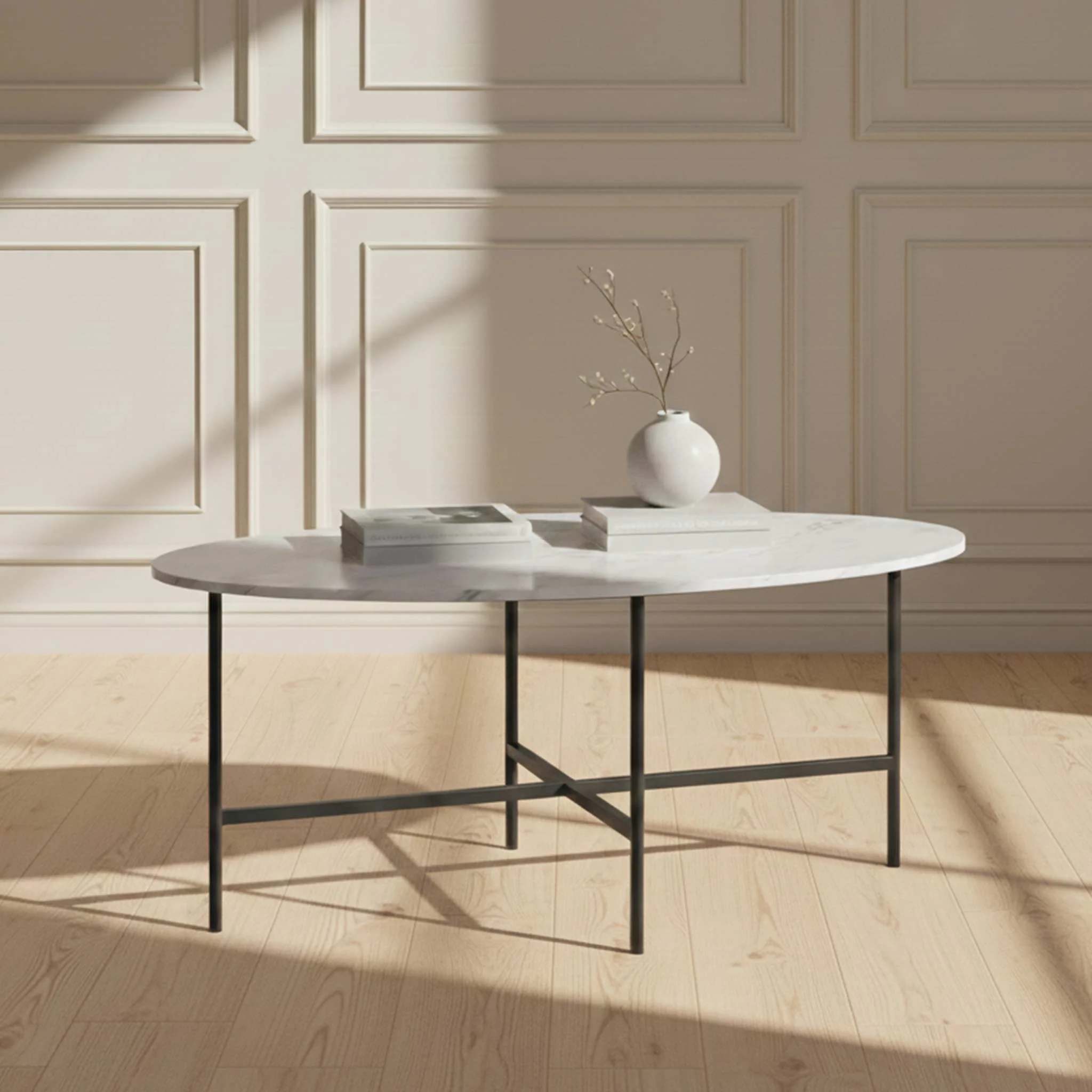 Pimlico Marble Oval Coffee Table with Grey Frame - Image 2