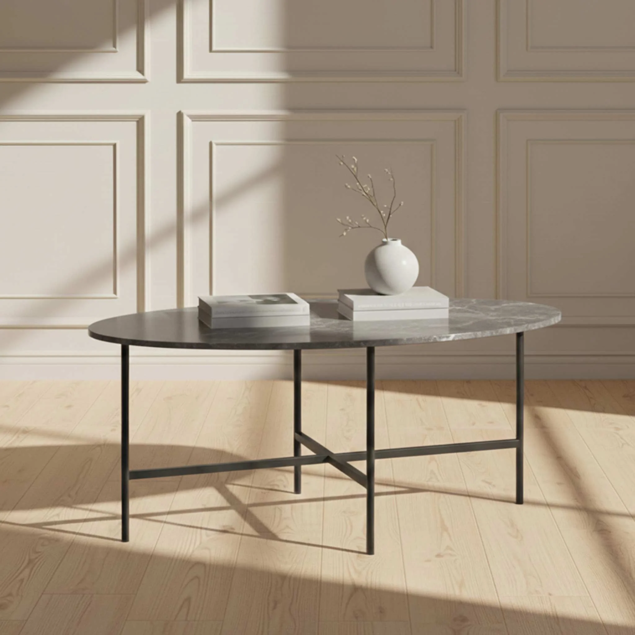 Pimlico Marble Oval Coffee Table with Grey Frame - Image 5