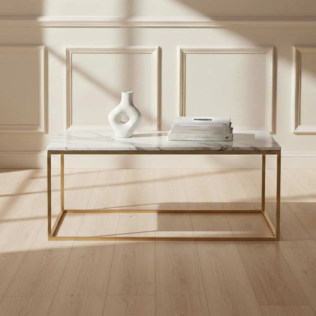 Pimlico Marble Rectangular Coffee Table with Gold Frame - Image 2