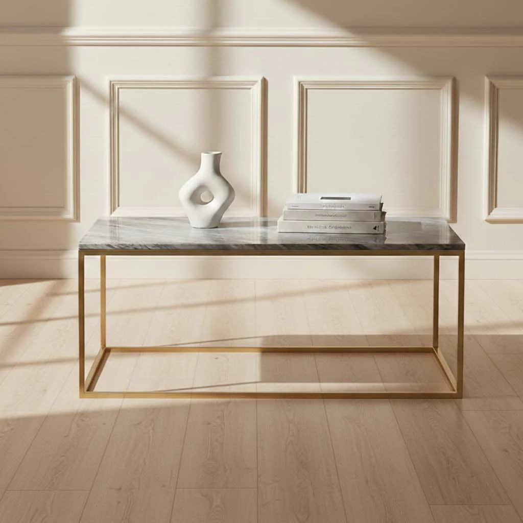 Pimlico Marble Rectangular Coffee Table with Gold Frame - Image 5