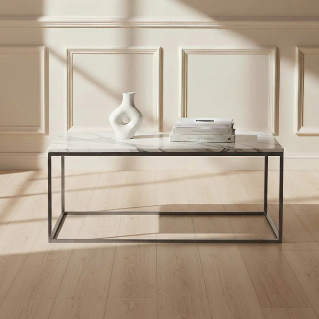 Pimlico Marble Rectangular Coffee Table with Grey Frame - Image 2