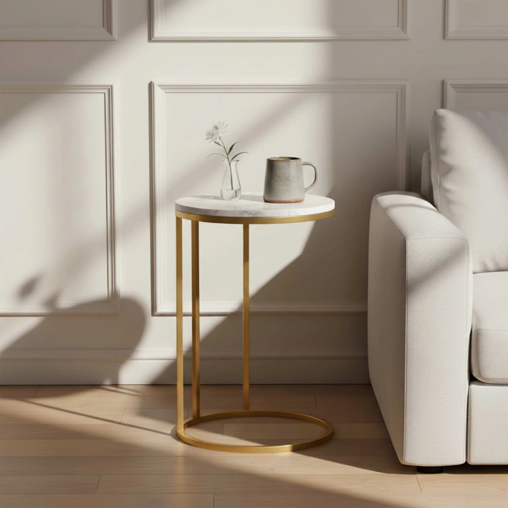 Pimlico Marble Round C Side Table with Gold Frame - Image 2