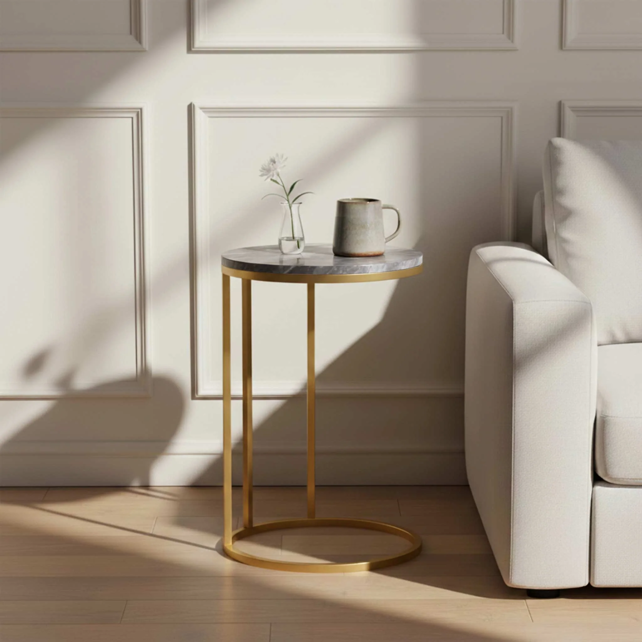 Pimlico Marble Round C Side Table with Gold Frame - Image 5