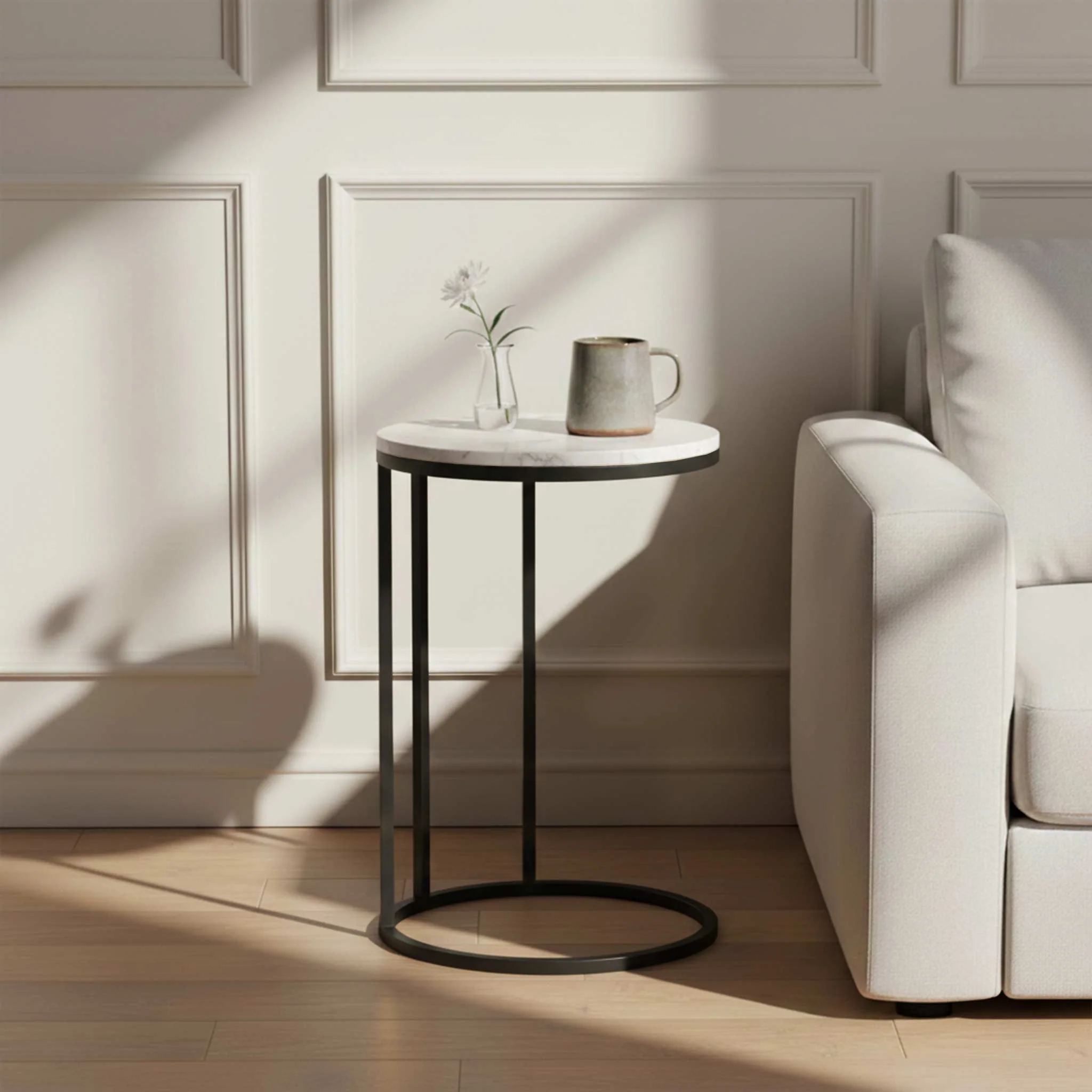 Pimlico Marble Round C Side Table with Grey Frame - Image 2