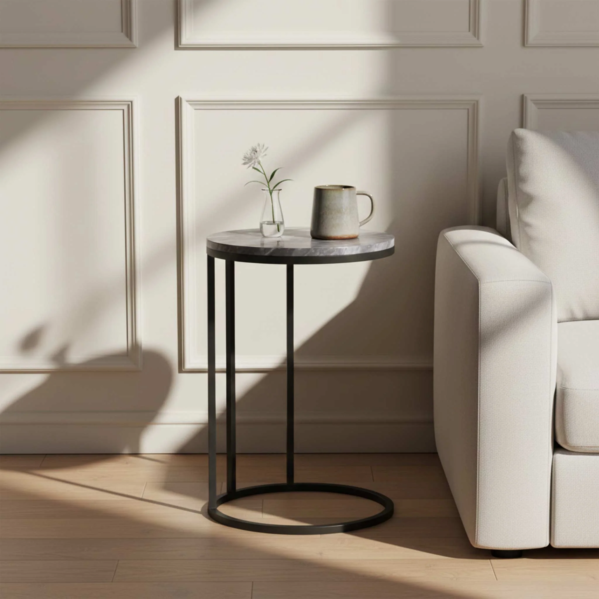 Pimlico Marble Round C Side Table with Grey Frame - Image 5