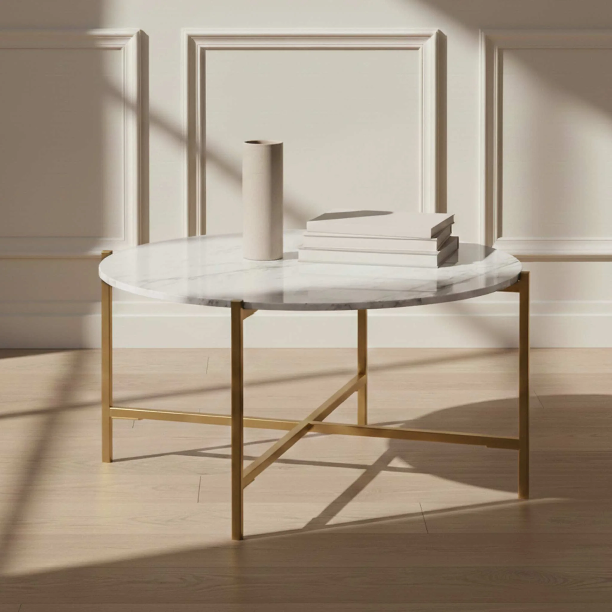 Pimlico Marble Round Coffee Table with Gold Frame - Image 2