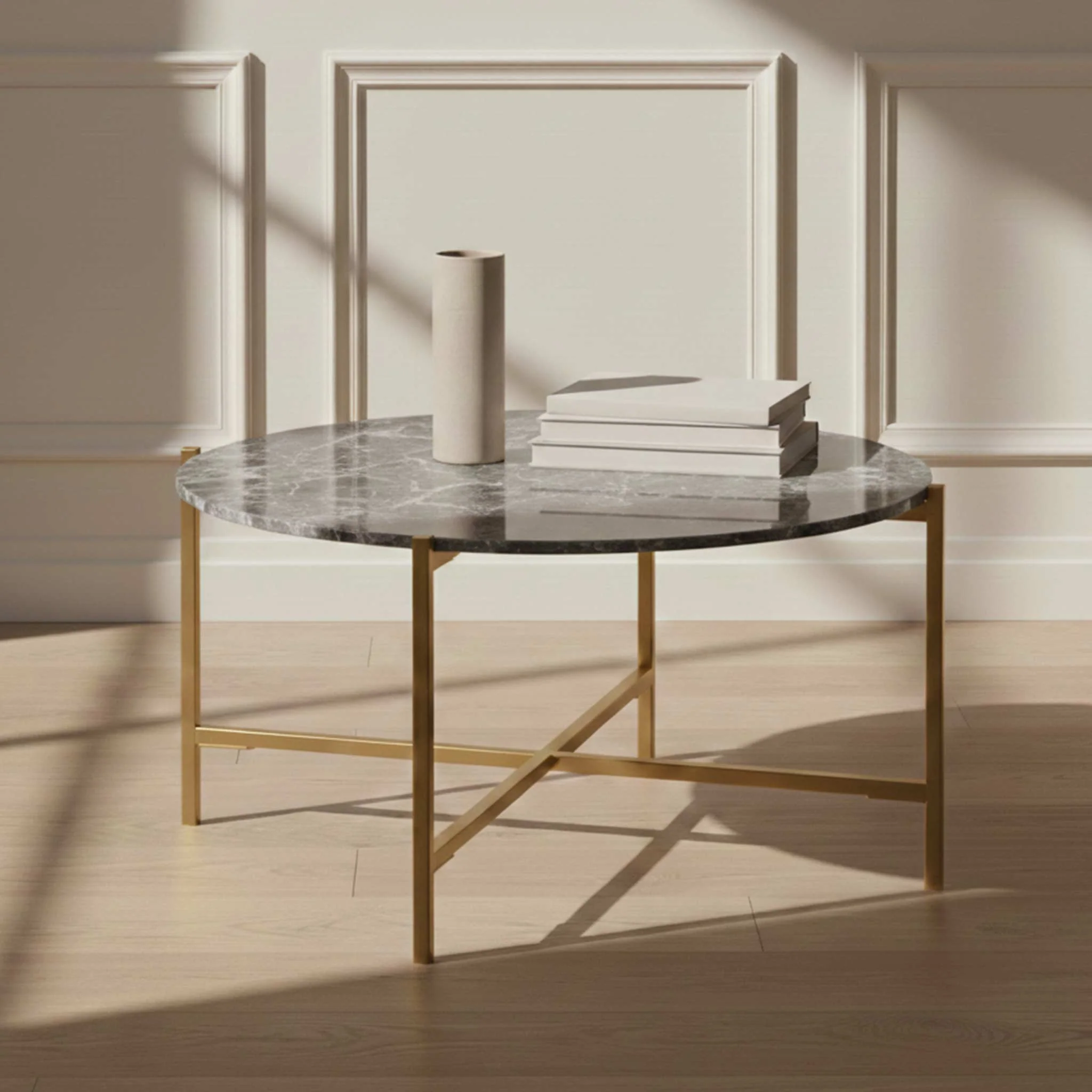Pimlico Marble Round Coffee Table with Gold Frame - Image 5