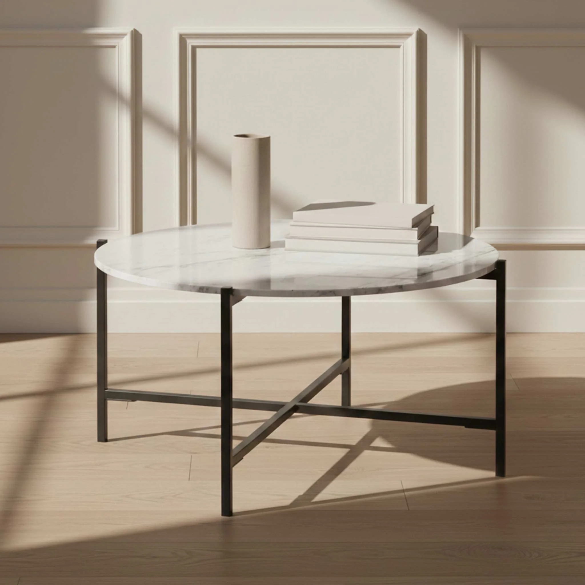 Pimlico Marble Round Coffee Table with Grey Frame - Image 2