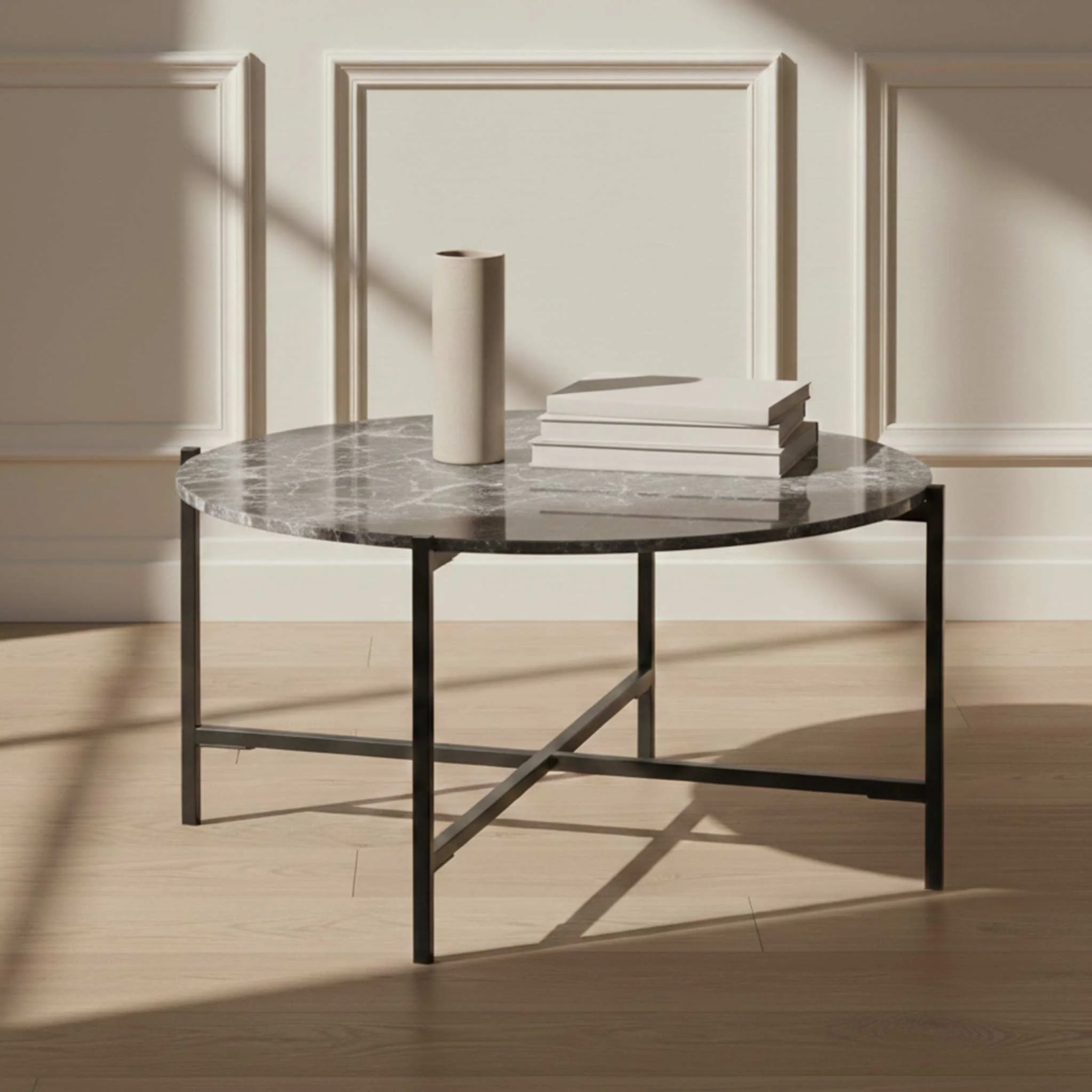 Pimlico Marble Round Coffee Table with Grey Frame - Image 5