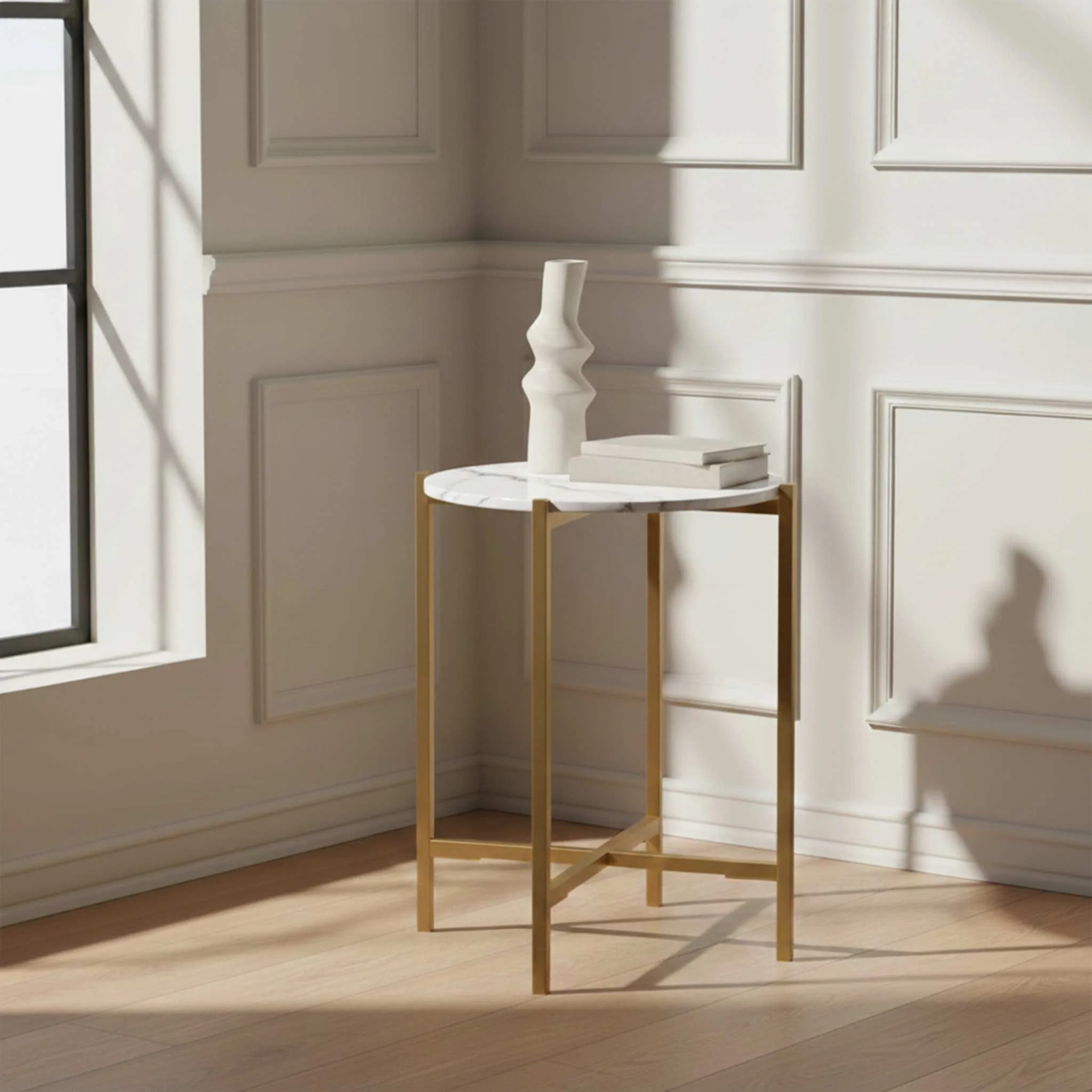 Pimlico Marble Round Side Table with Gold Frame - Image 2