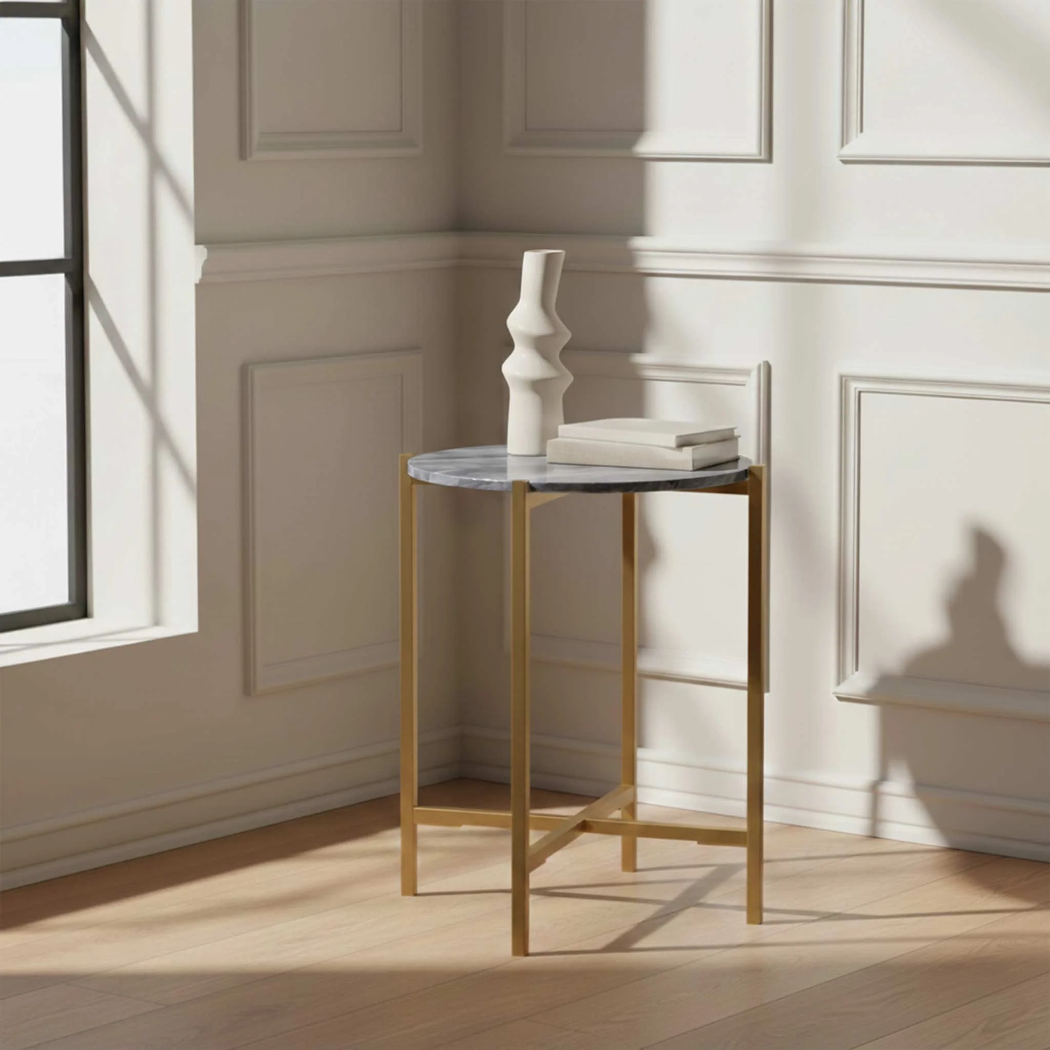 Pimlico Marble Round Side Table with Gold Frame - Image 5