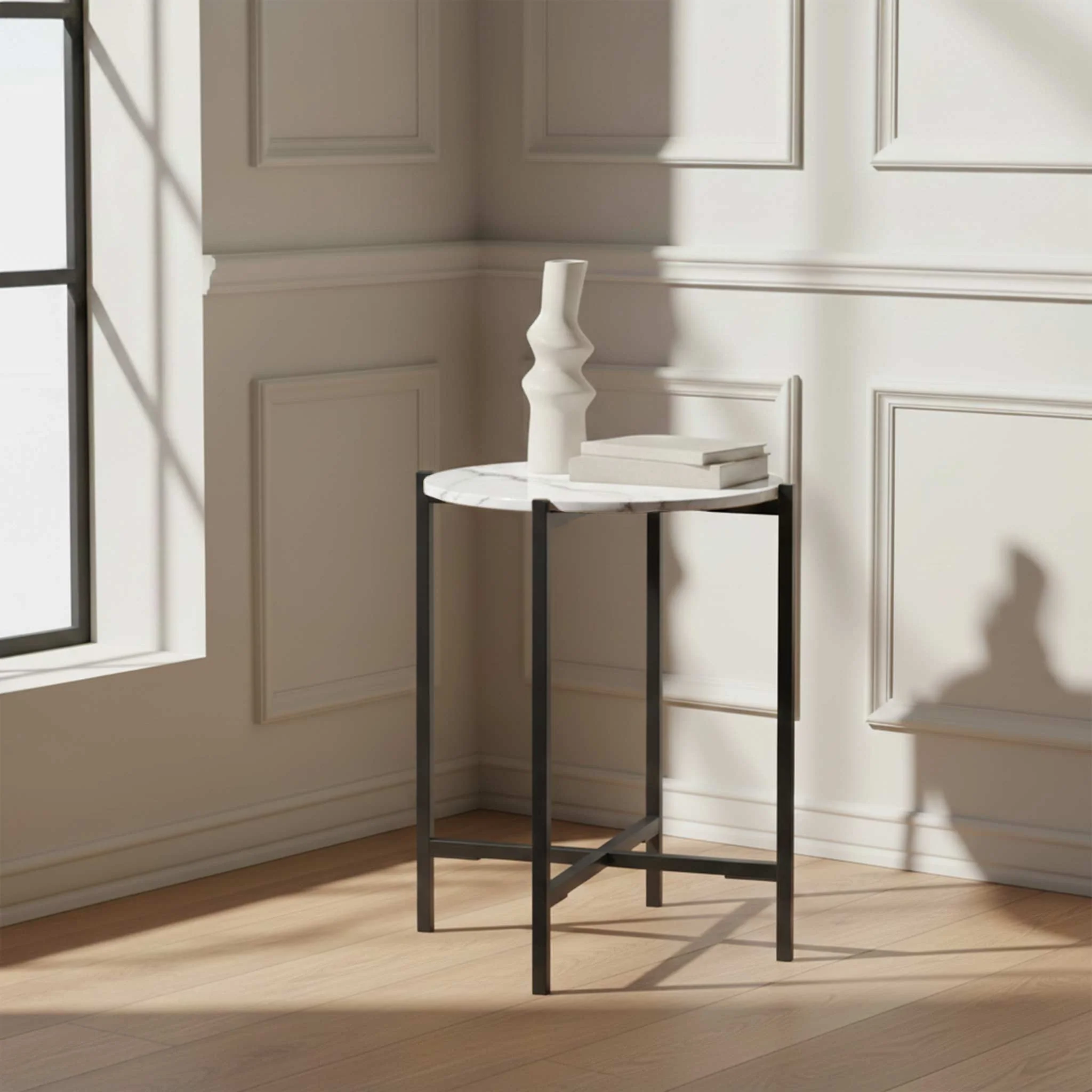 Pimlico Marble Round Side Table with Grey Frame - Image 2