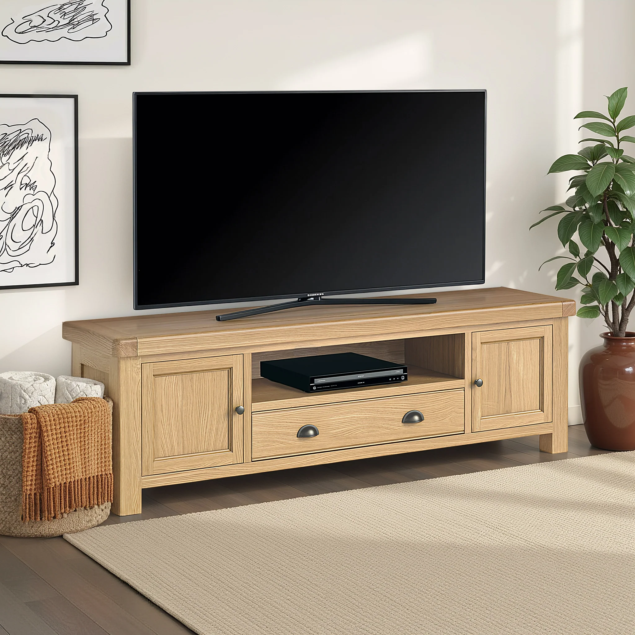 Portland Oak 190cm Extra Wide TV Unit - Image 2