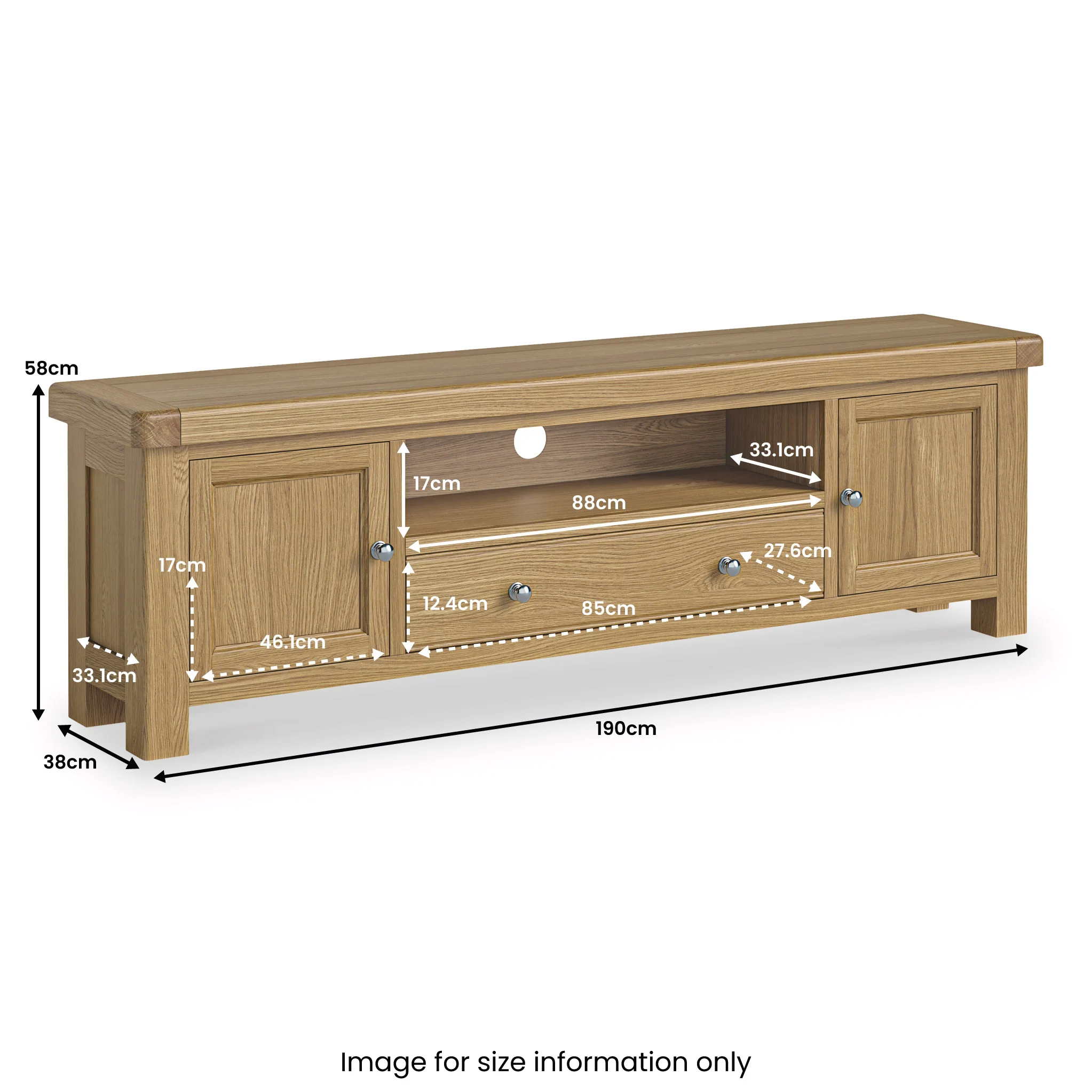 Portland Oak 190cm Extra Wide TV Unit - Image 4