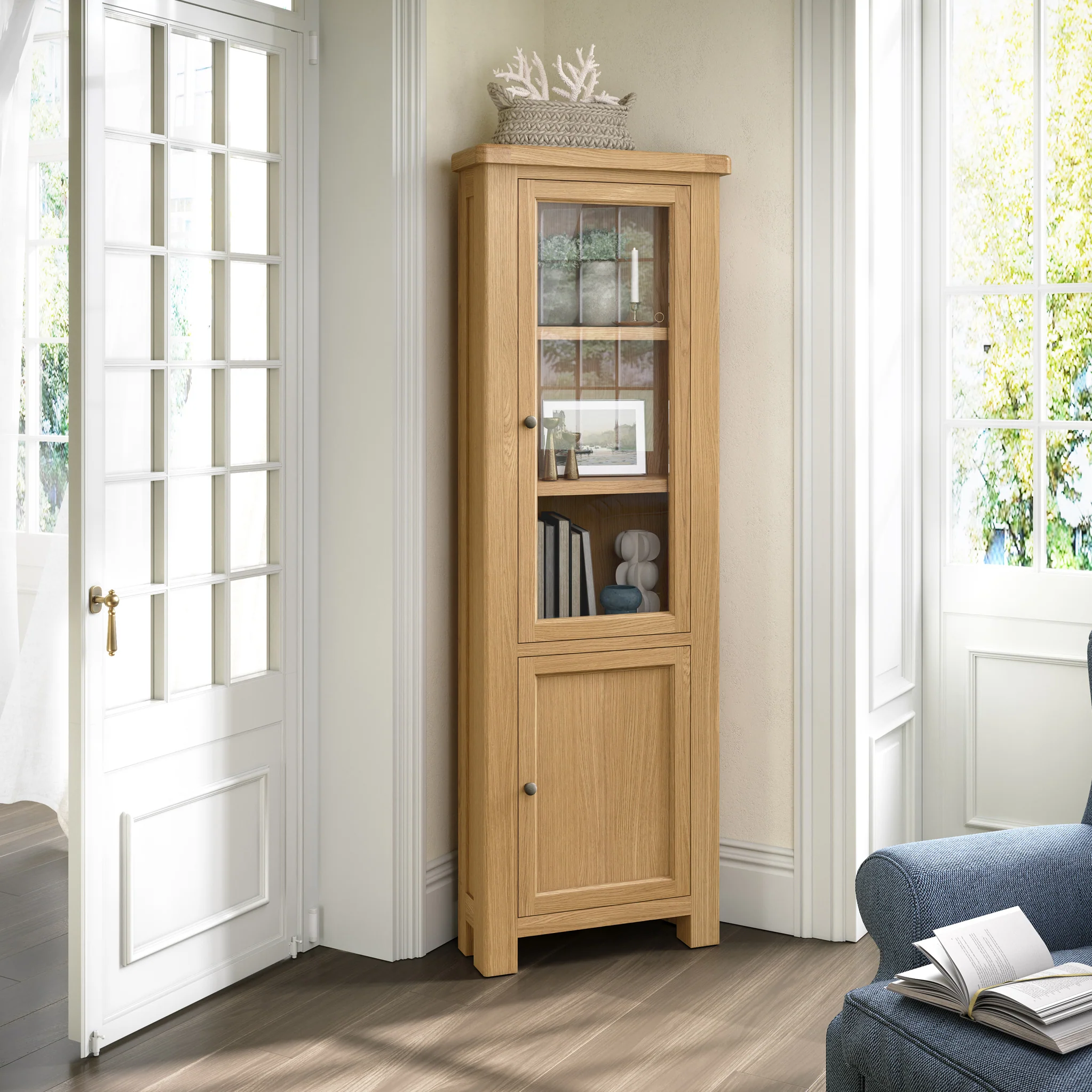 Portland Oak 2 Door Corner Display Unit - Image 2