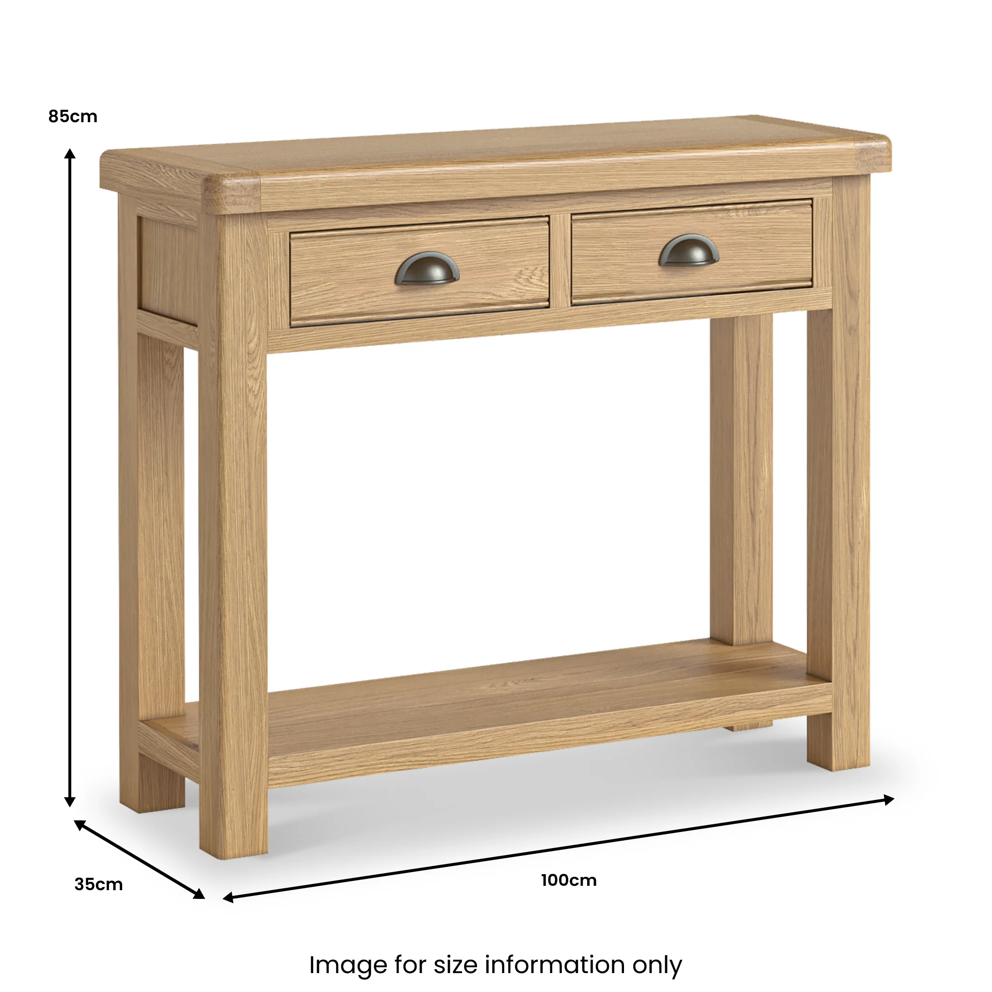 Portland Oak 2 Drawer Console Table - Image 10