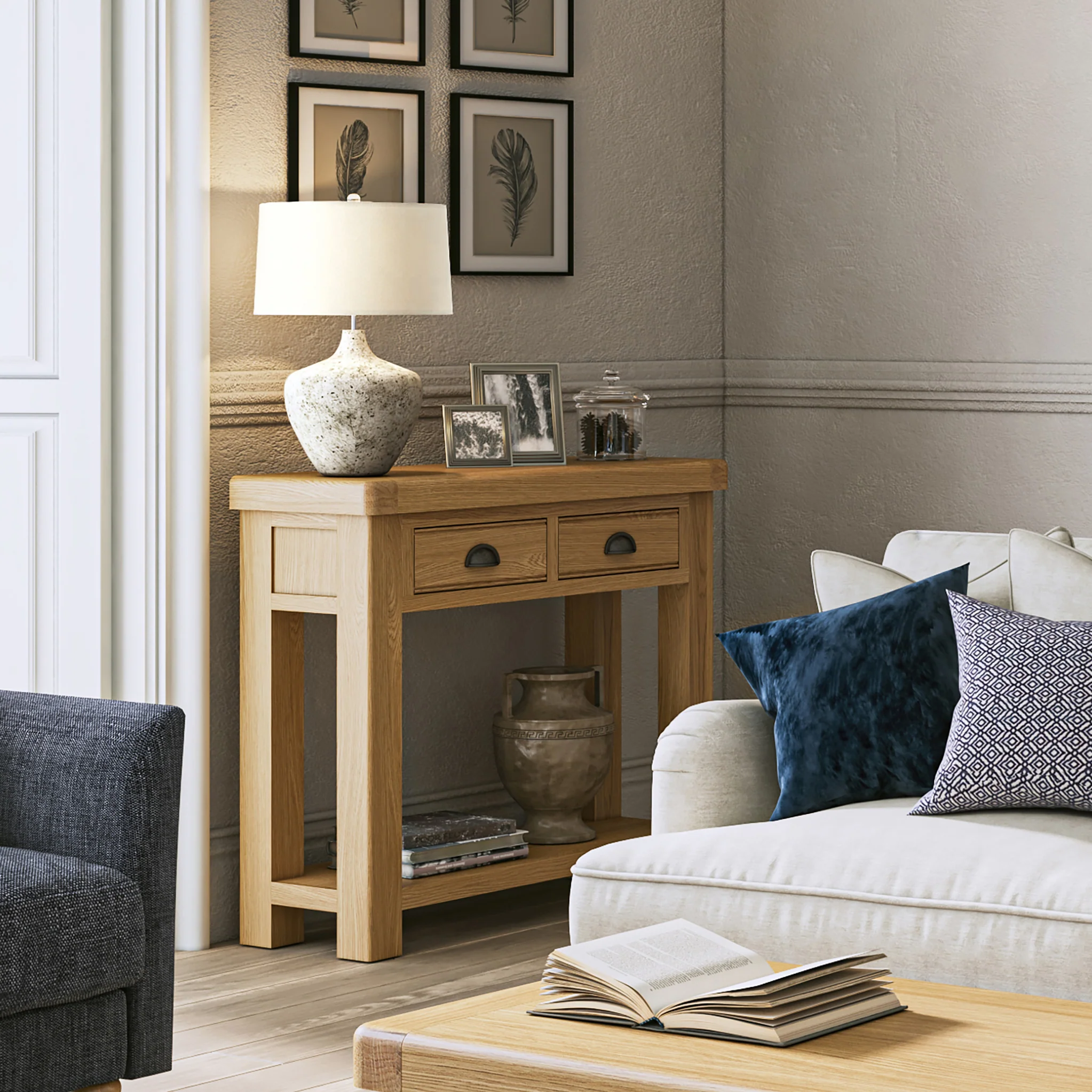 Portland Oak 2 Drawer Console Table - Image 2