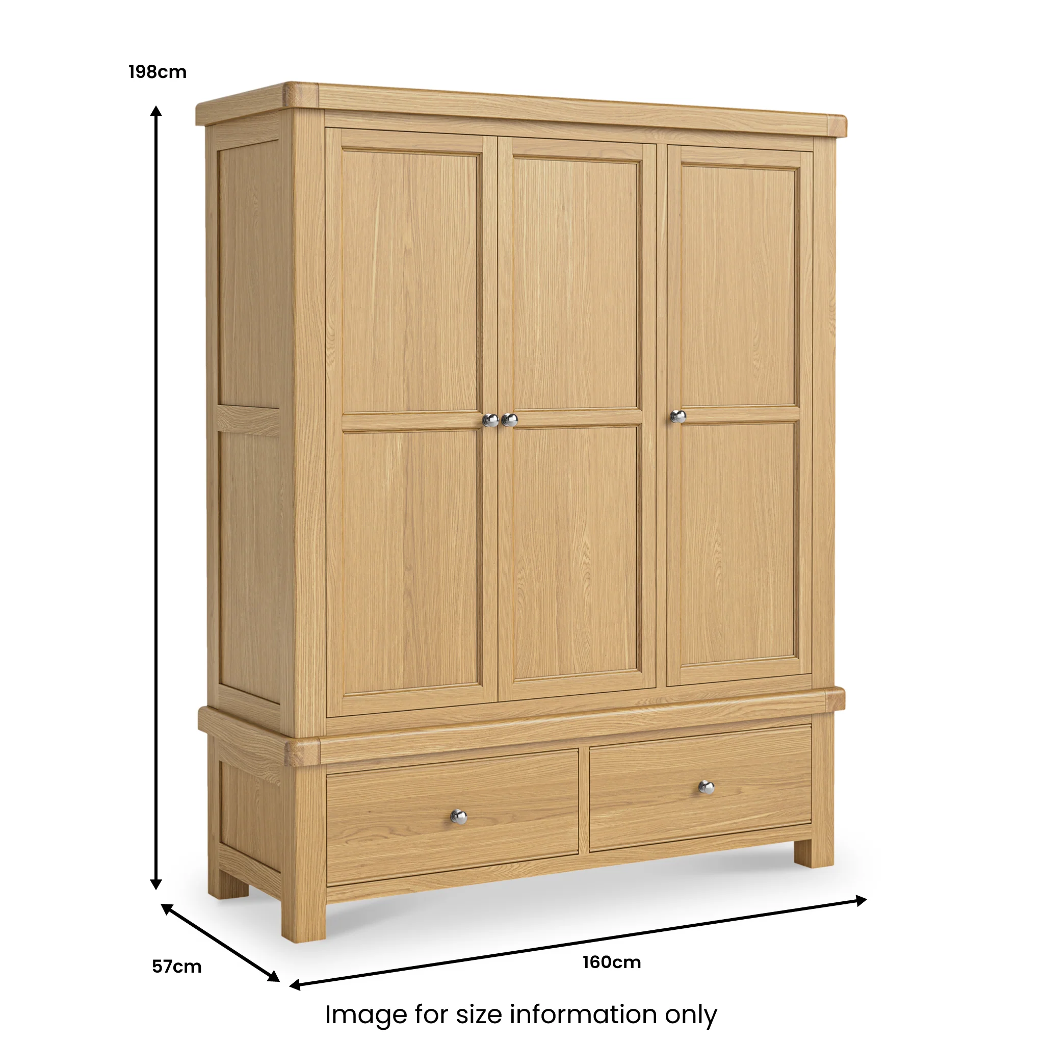 Portland Oak 2 Drawer Triple Wardrobe - Image 14