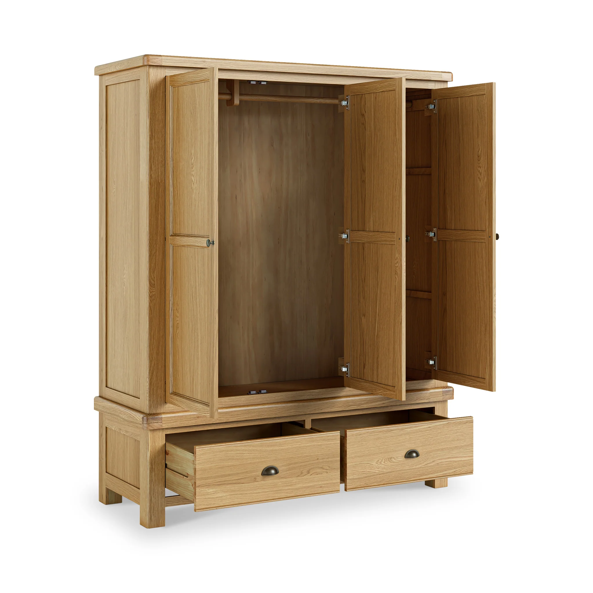 Portland Oak 2 Drawer Triple Wardrobe - Image 3