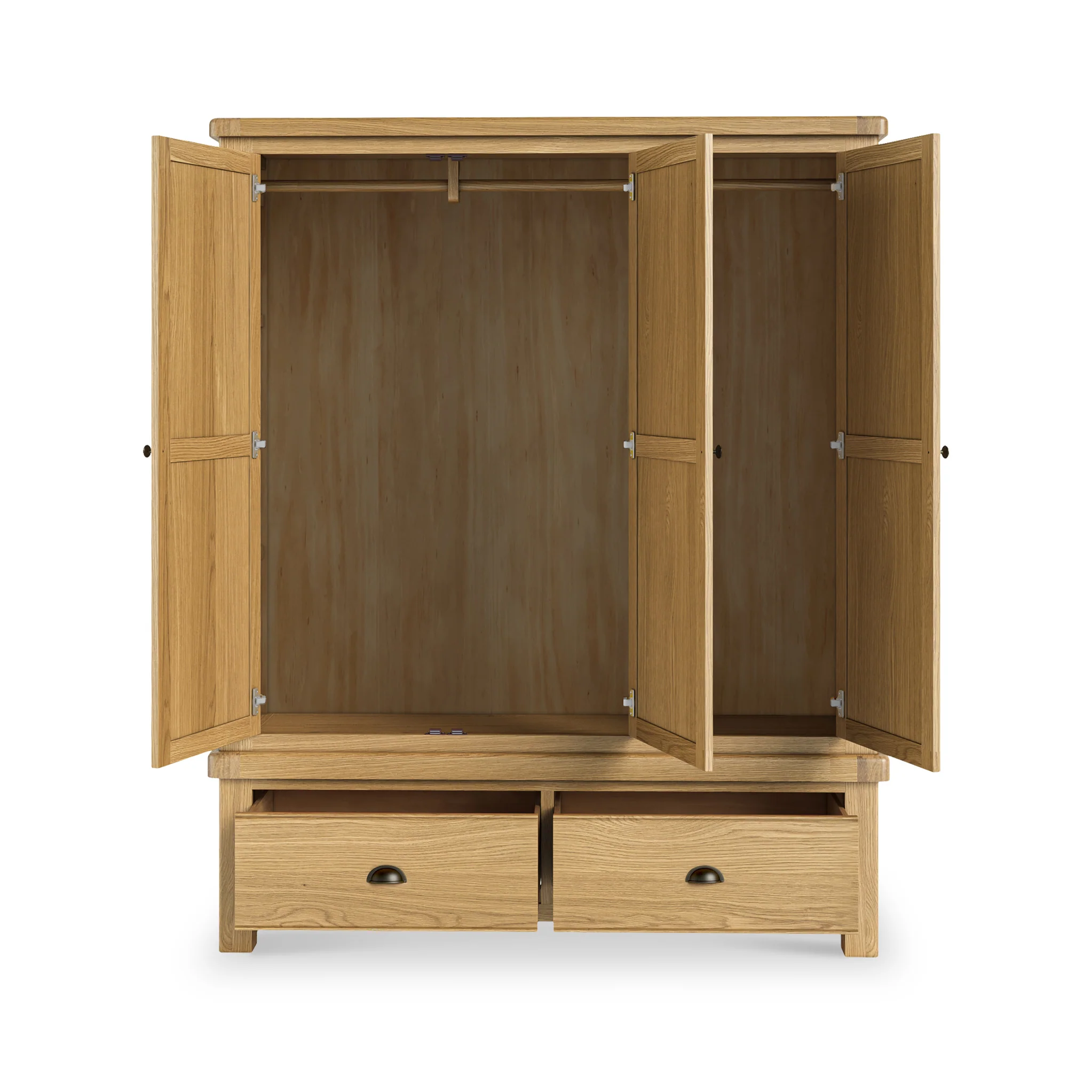 Portland Oak 2 Drawer Triple Wardrobe - Image 5