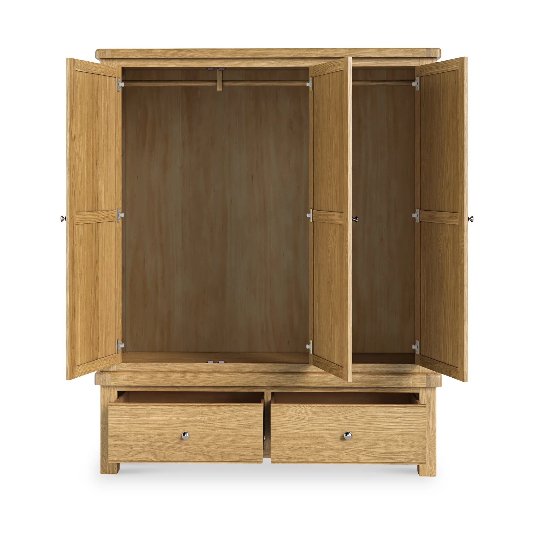 Portland Oak 2 Drawer Triple Wardrobe - Image 7