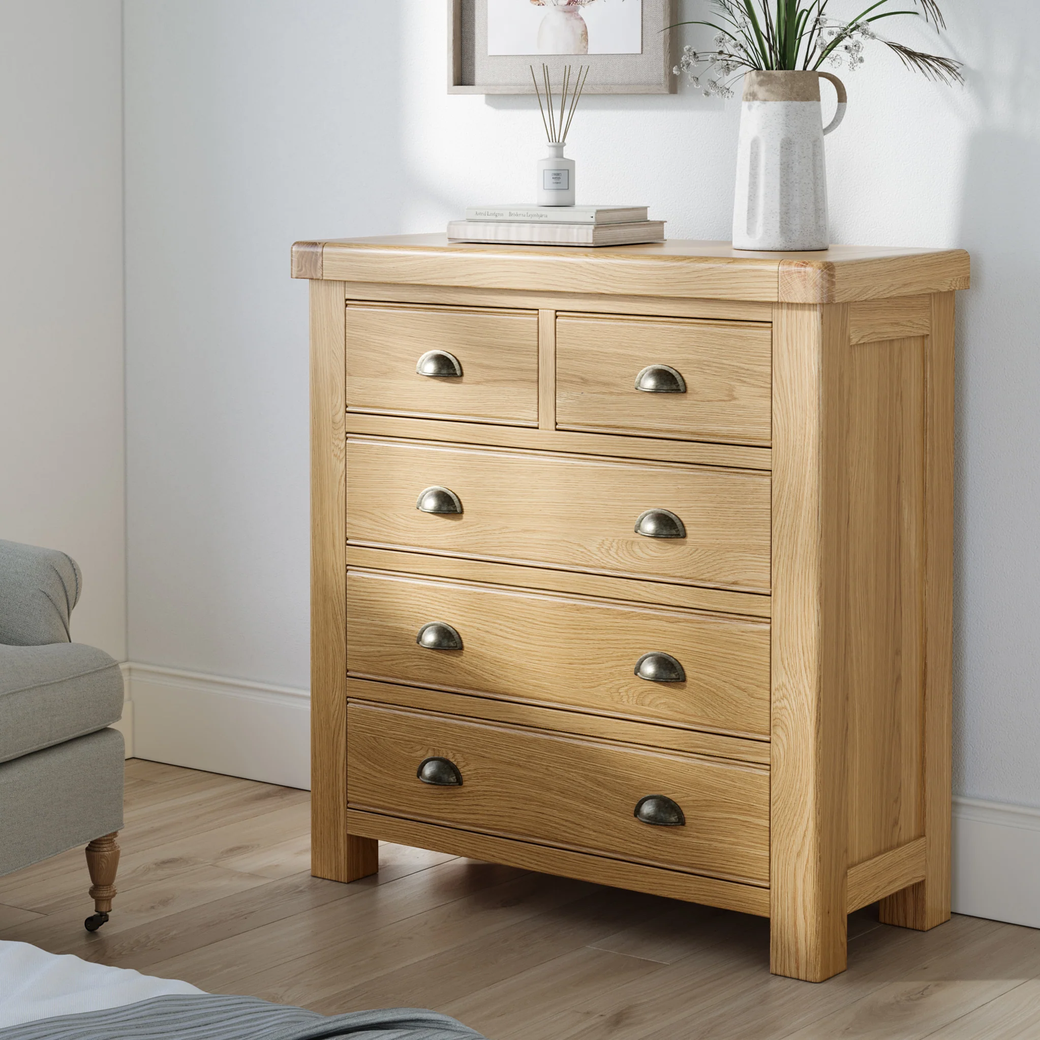 Portland Oak 2 Over 3 Drawer Chest - Image 2