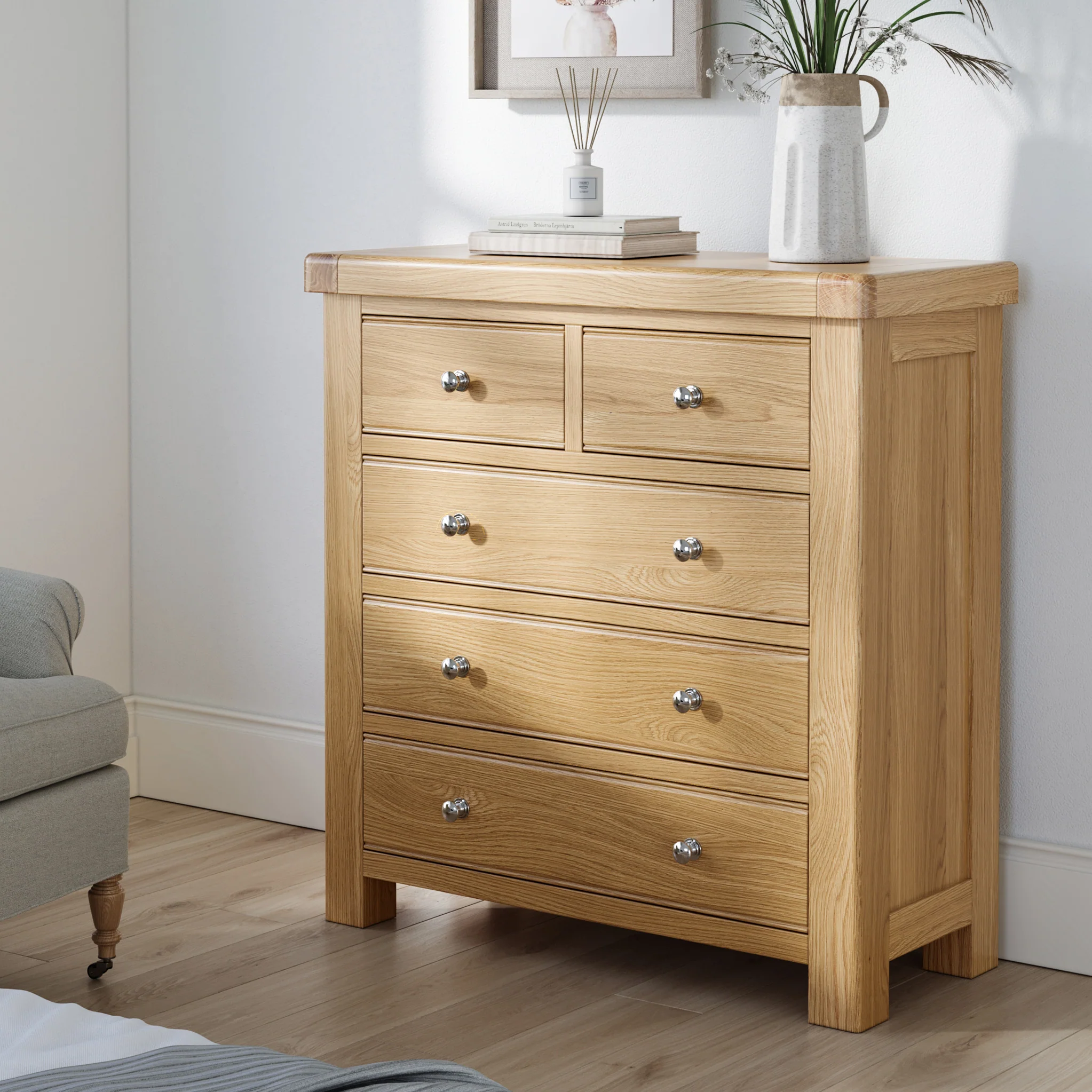 Portland Oak 2 Over 3 Drawer Chest - Image 3
