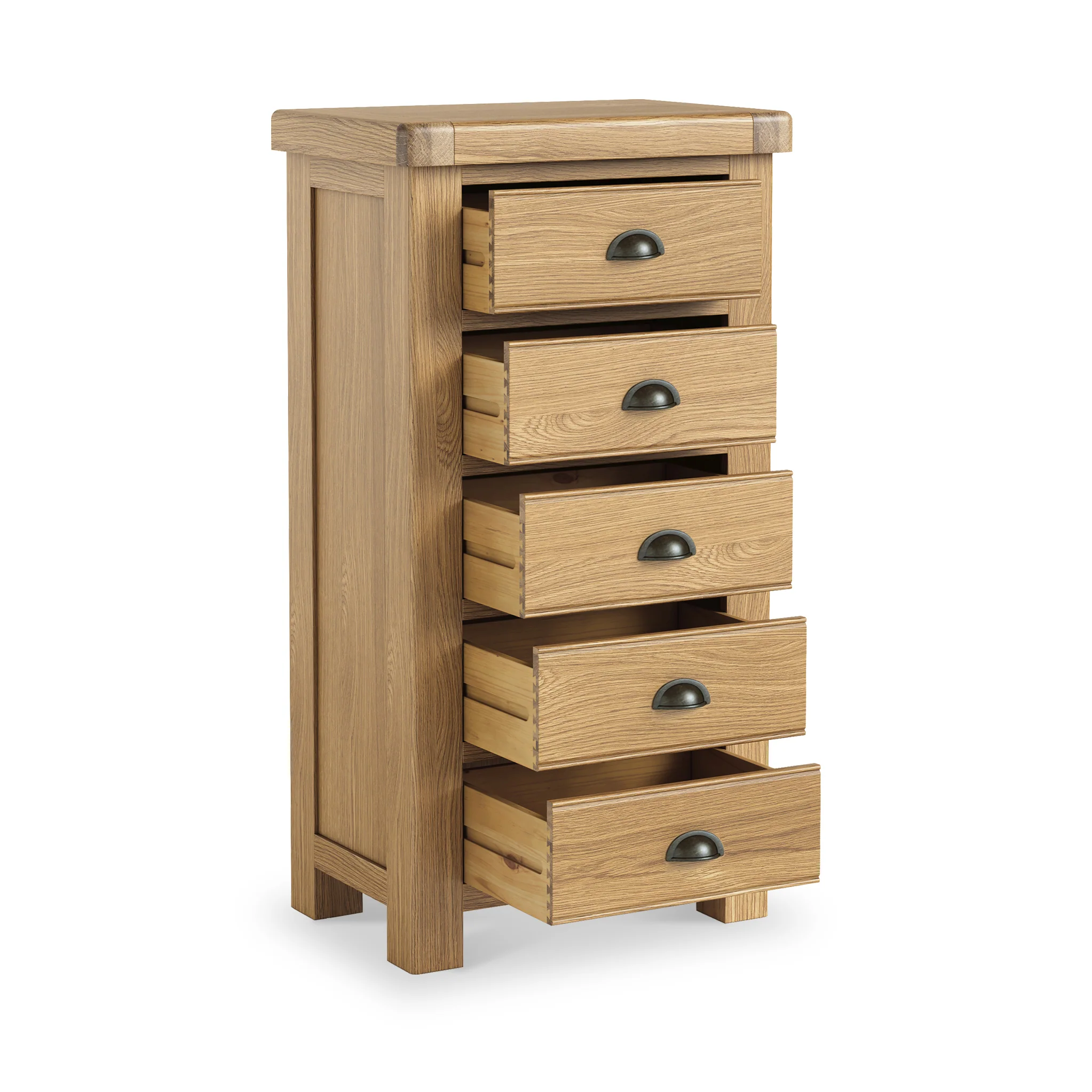 Portland Oak 5 Drawer Tallboy Chest - Image 10