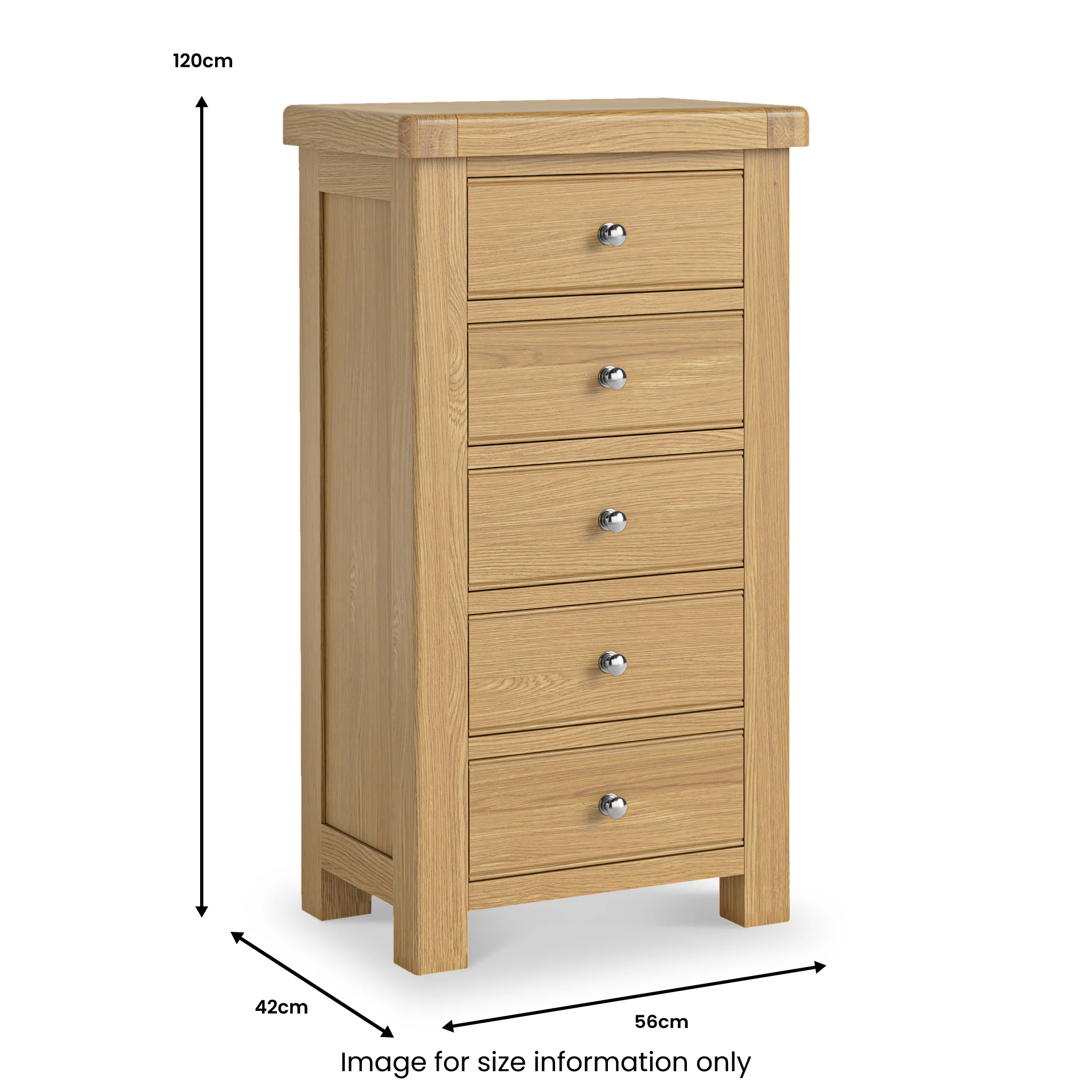 Portland Oak 5 Drawer Tallboy Chest - Image 12