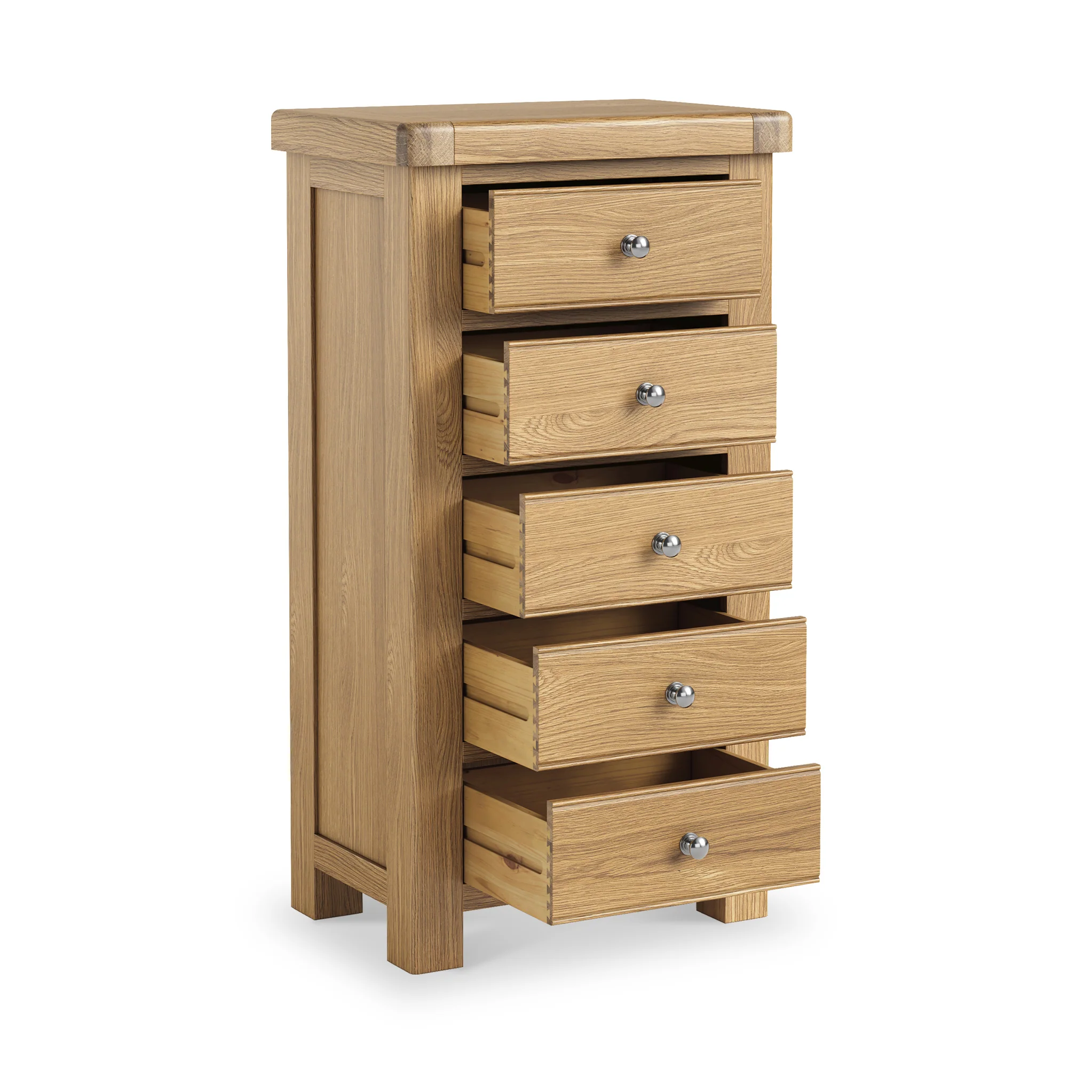 Portland Oak 5 Drawer Tallboy Chest - Image 5
