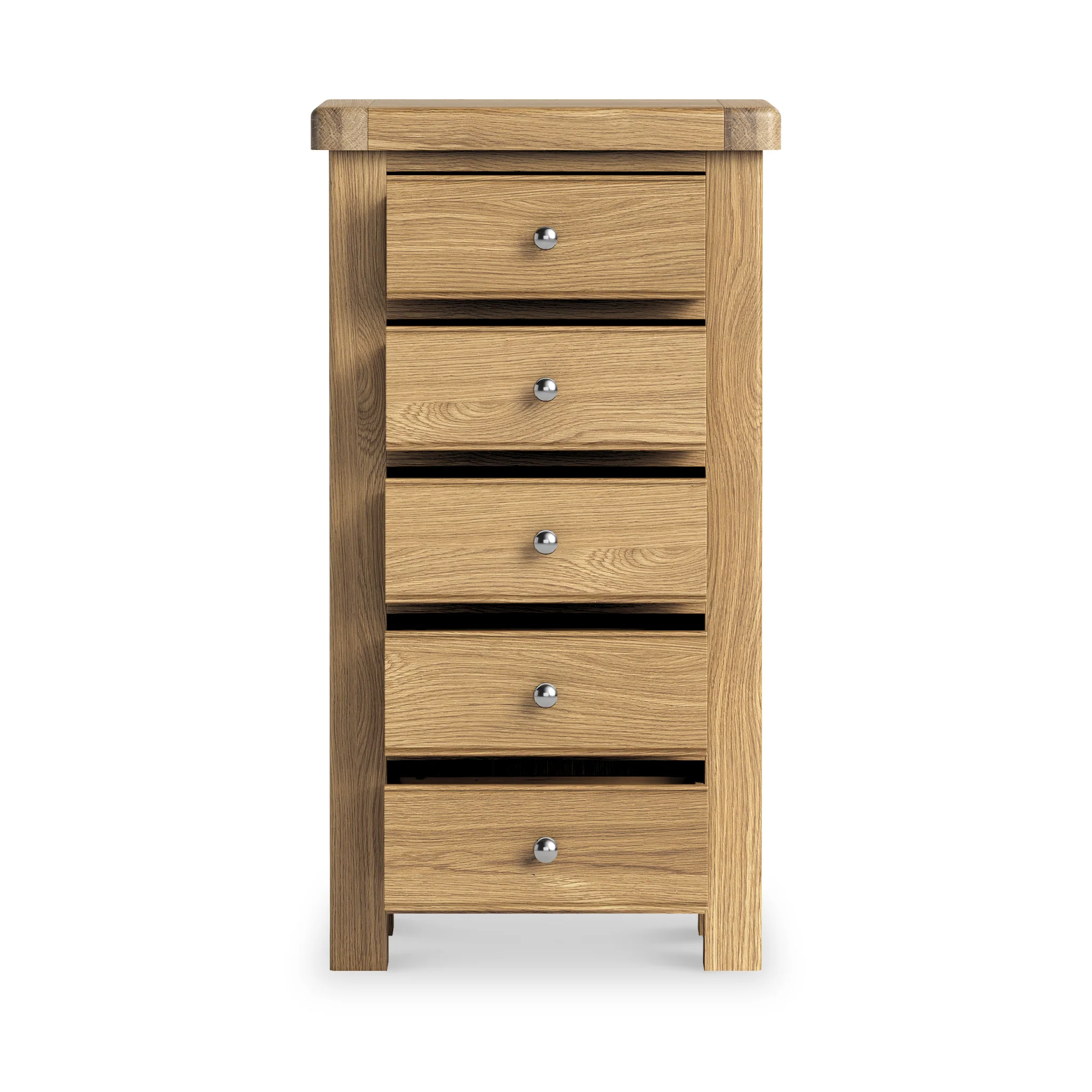 Portland Oak 5 Drawer Tallboy Chest - Image 9
