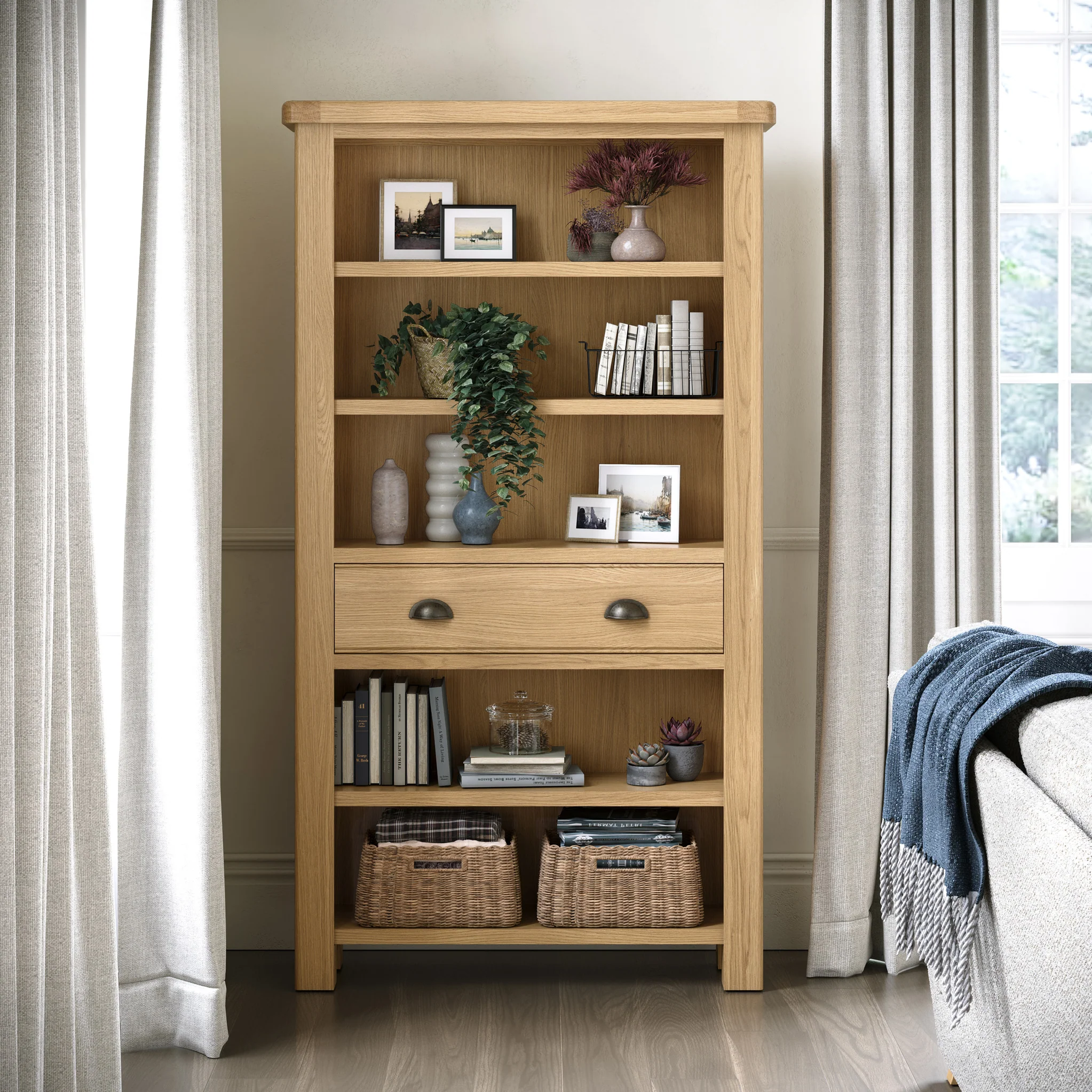 Portland Oak 5 Shelf Large Bookcase - Image 2