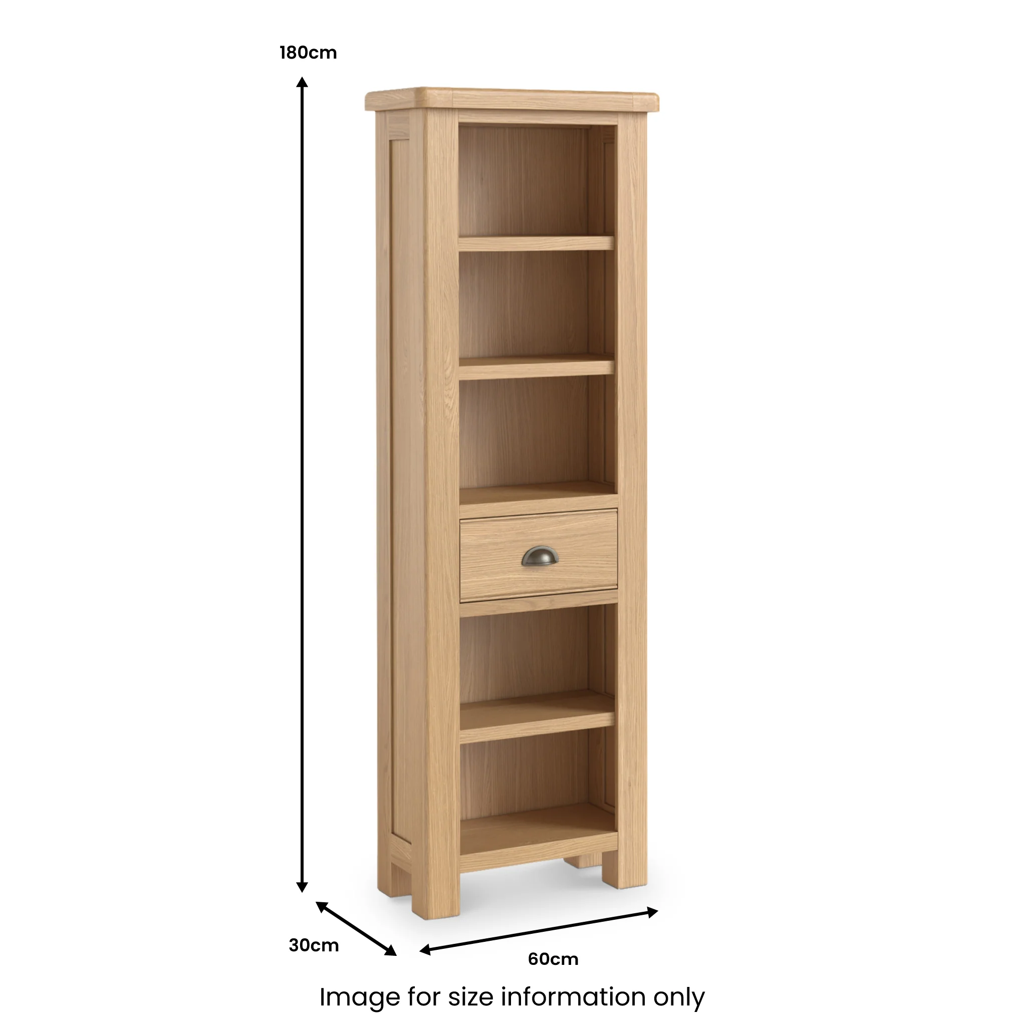 Portland Oak 5 Shelf Slim Bookcase - Image 10