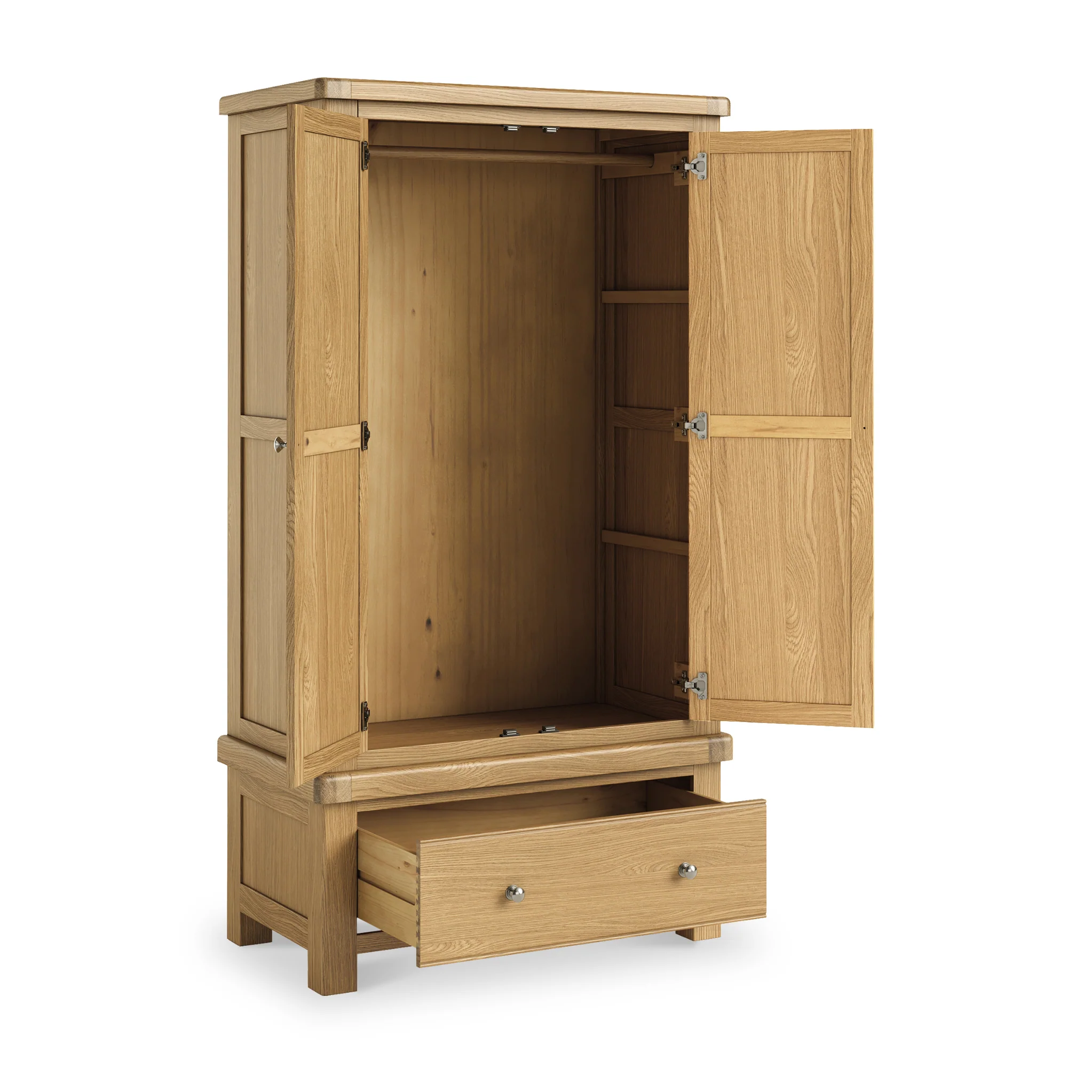 Portland Oak Double Wardrobe & Drawer - Image 12