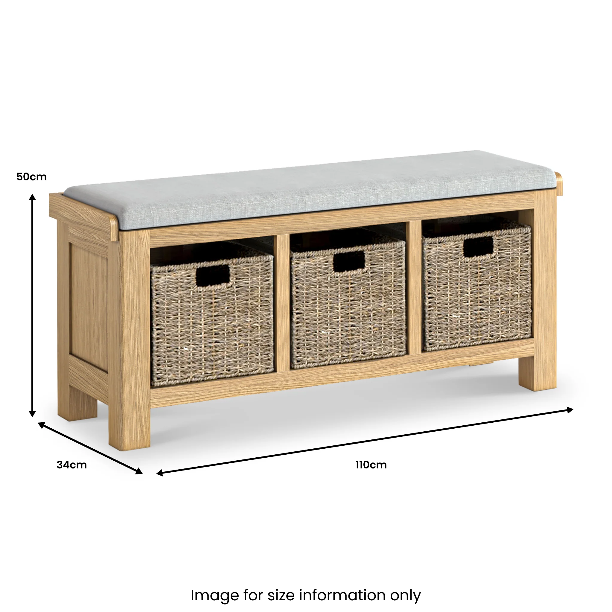Portland Oak Storage Bench With Baskets - Image 10