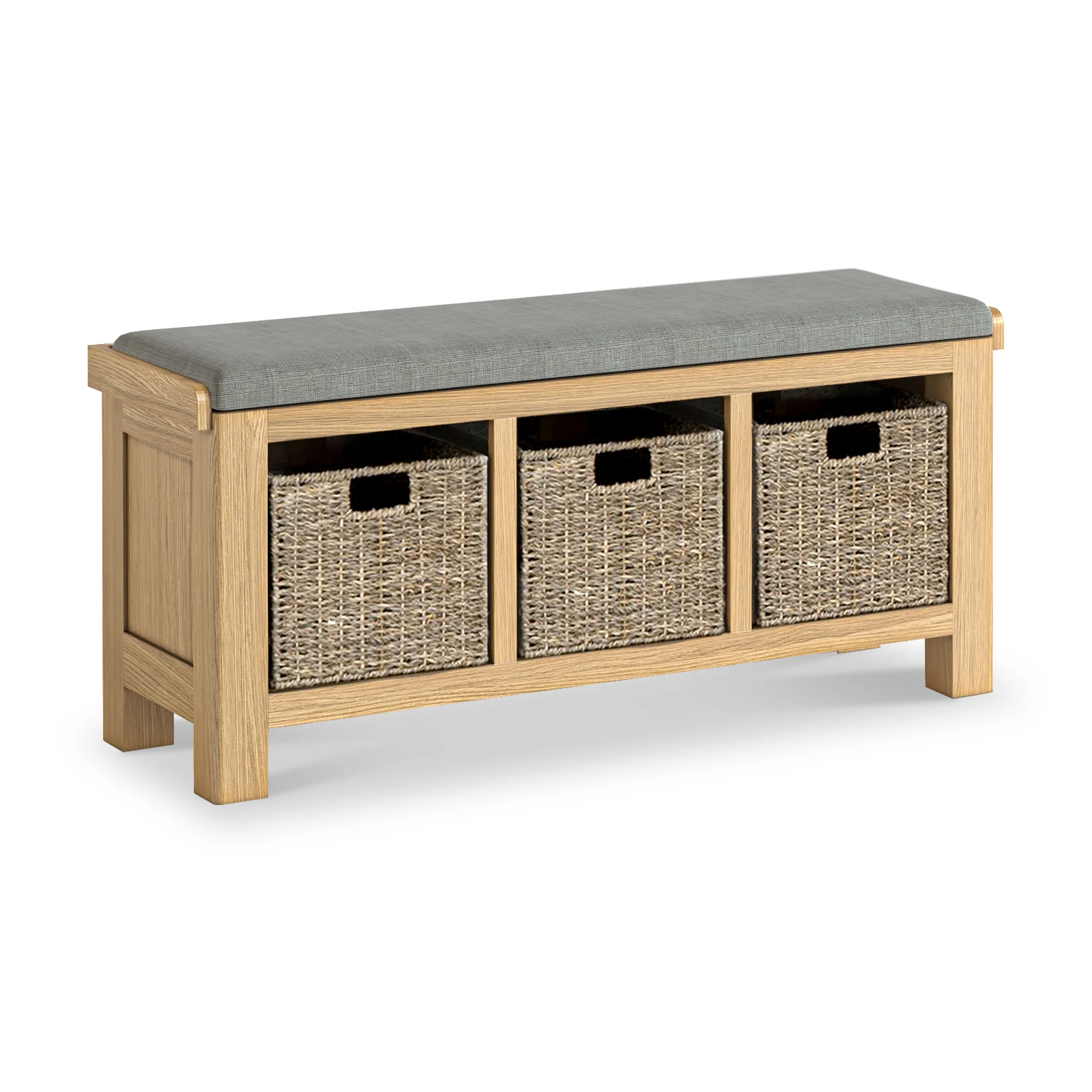 Portland Oak Storage Bench With Baskets - Image 3