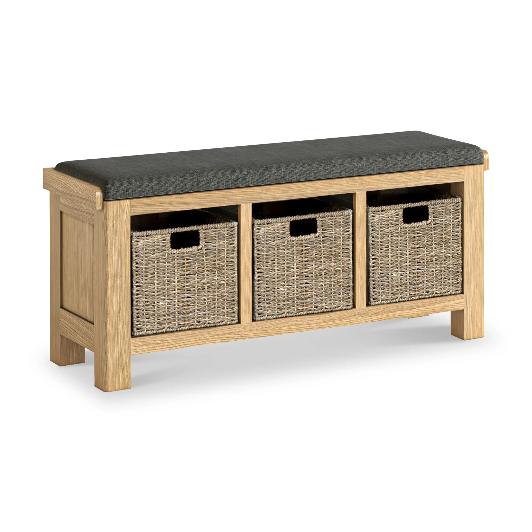 Portland Oak Storage Bench With Baskets - Image 5