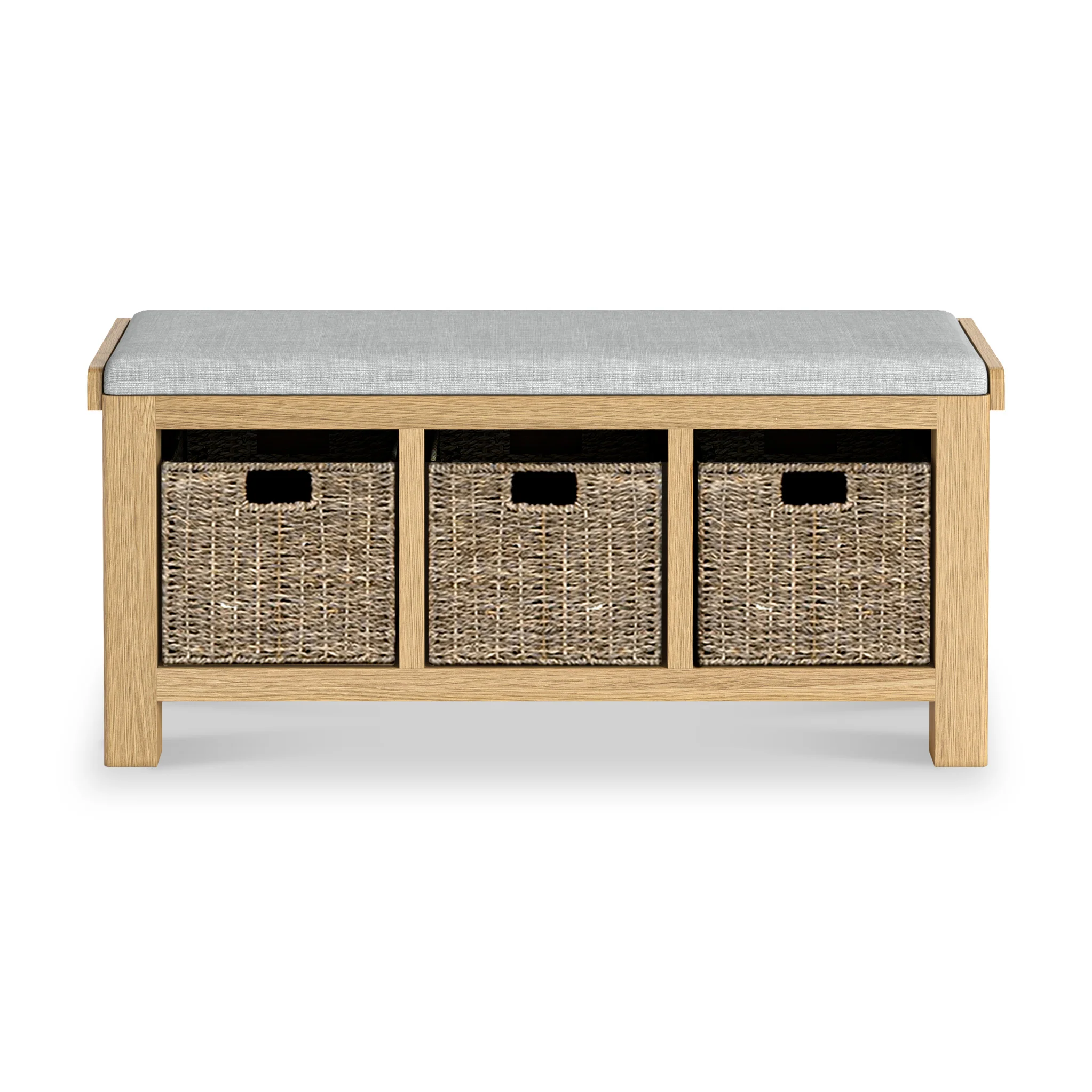 Portland Oak Storage Bench With Baskets - Image 7