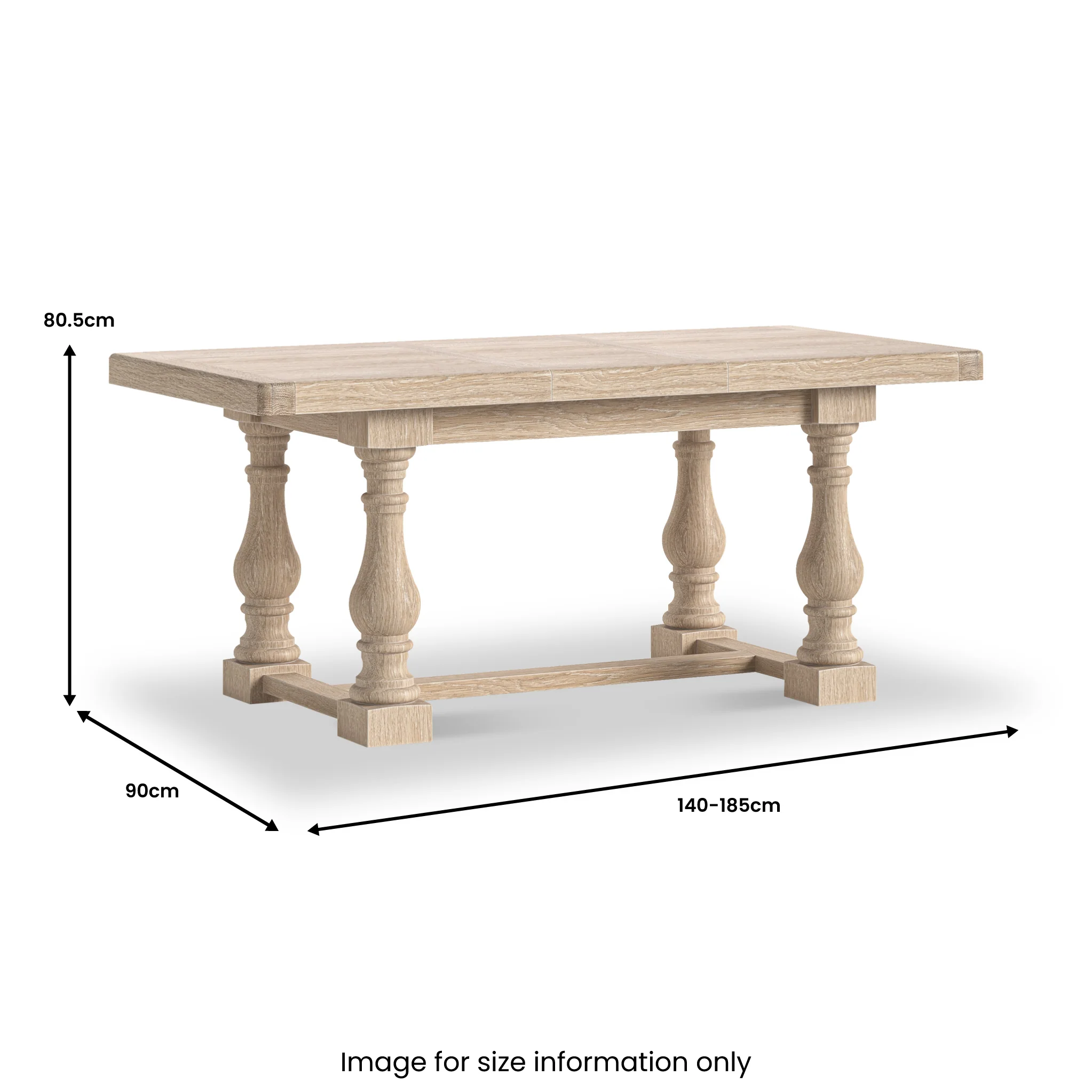 Portland Washed Oak 140-185cm Extendable Turned Dining Table - Image 3