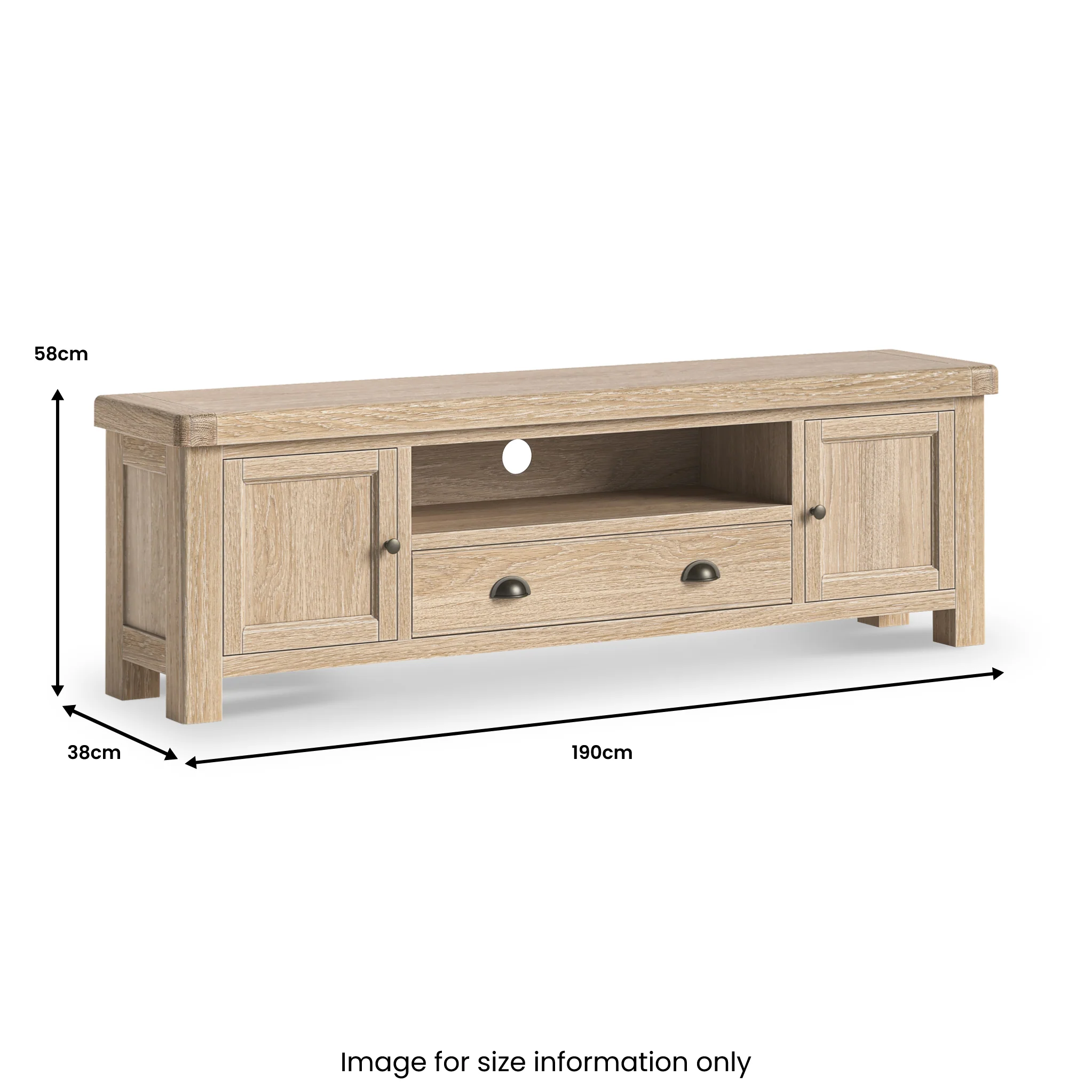Portland Washed Oak 190cm Wide TV Unit - Image 5
