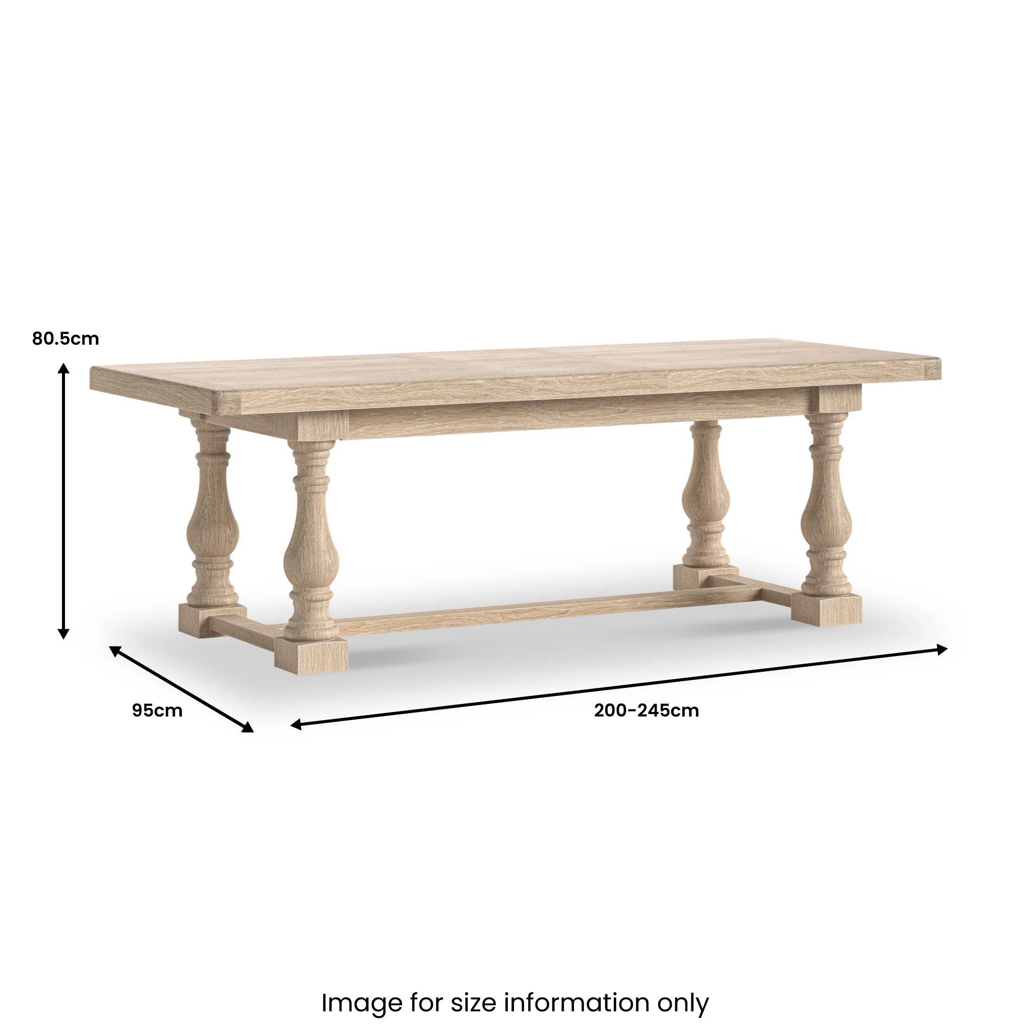 Portland Washed Oak 200-245cm Extendable Turned Dining Table - Image 4