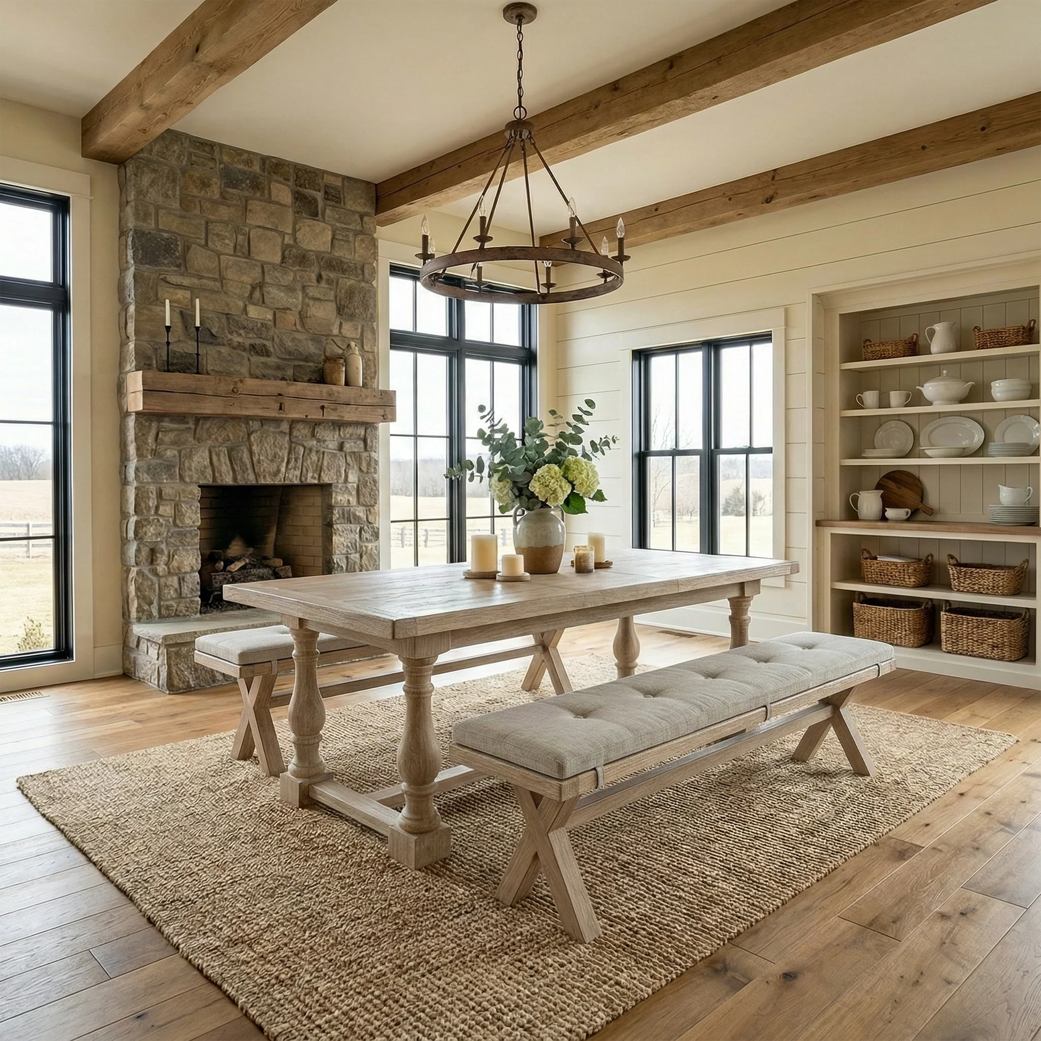 Portland Washed Oak 200cm Cross Leg Dining Bench - Image 2