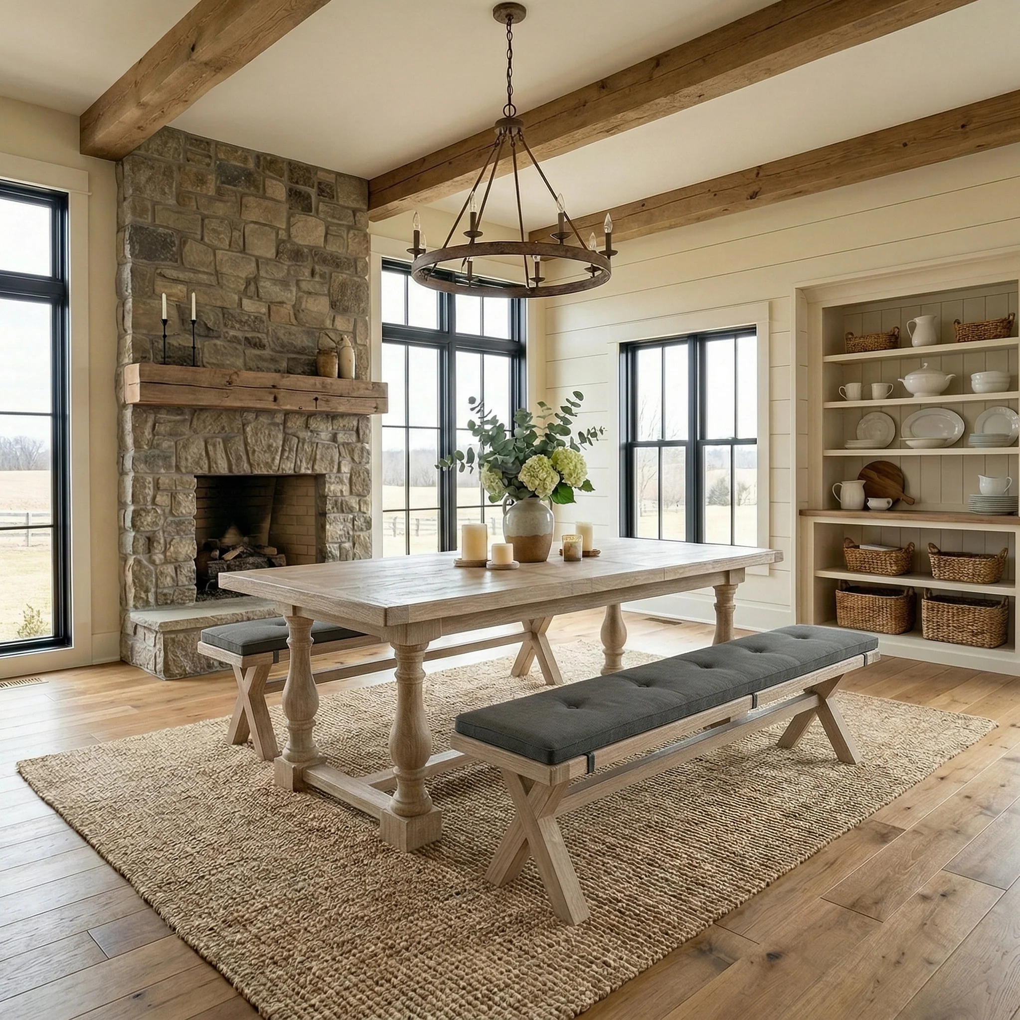 Portland Washed Oak 200cm Cross Leg Dining Bench - Image 8