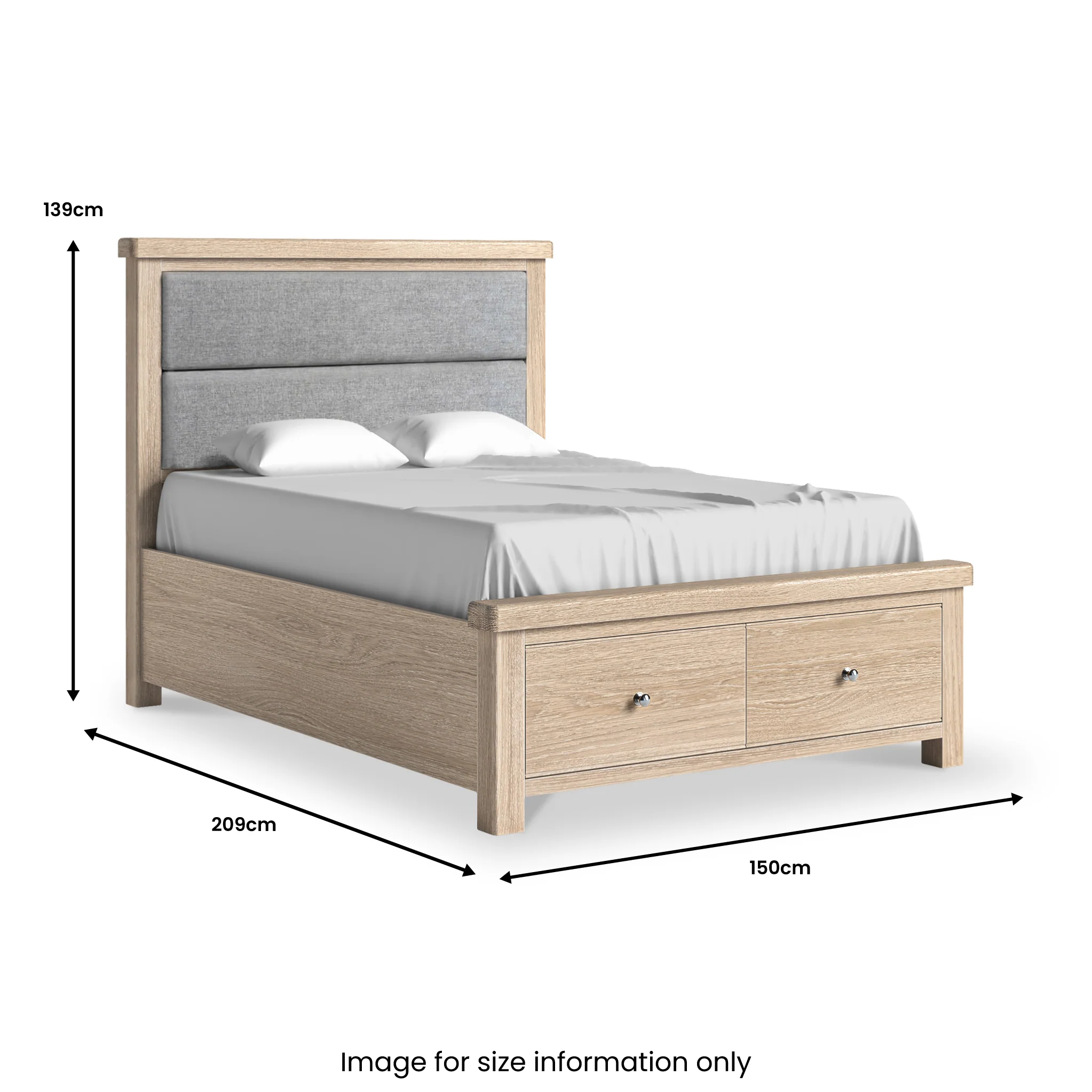 Portland Washed Oak Chenille Bed Frame with Drawers - Image 10