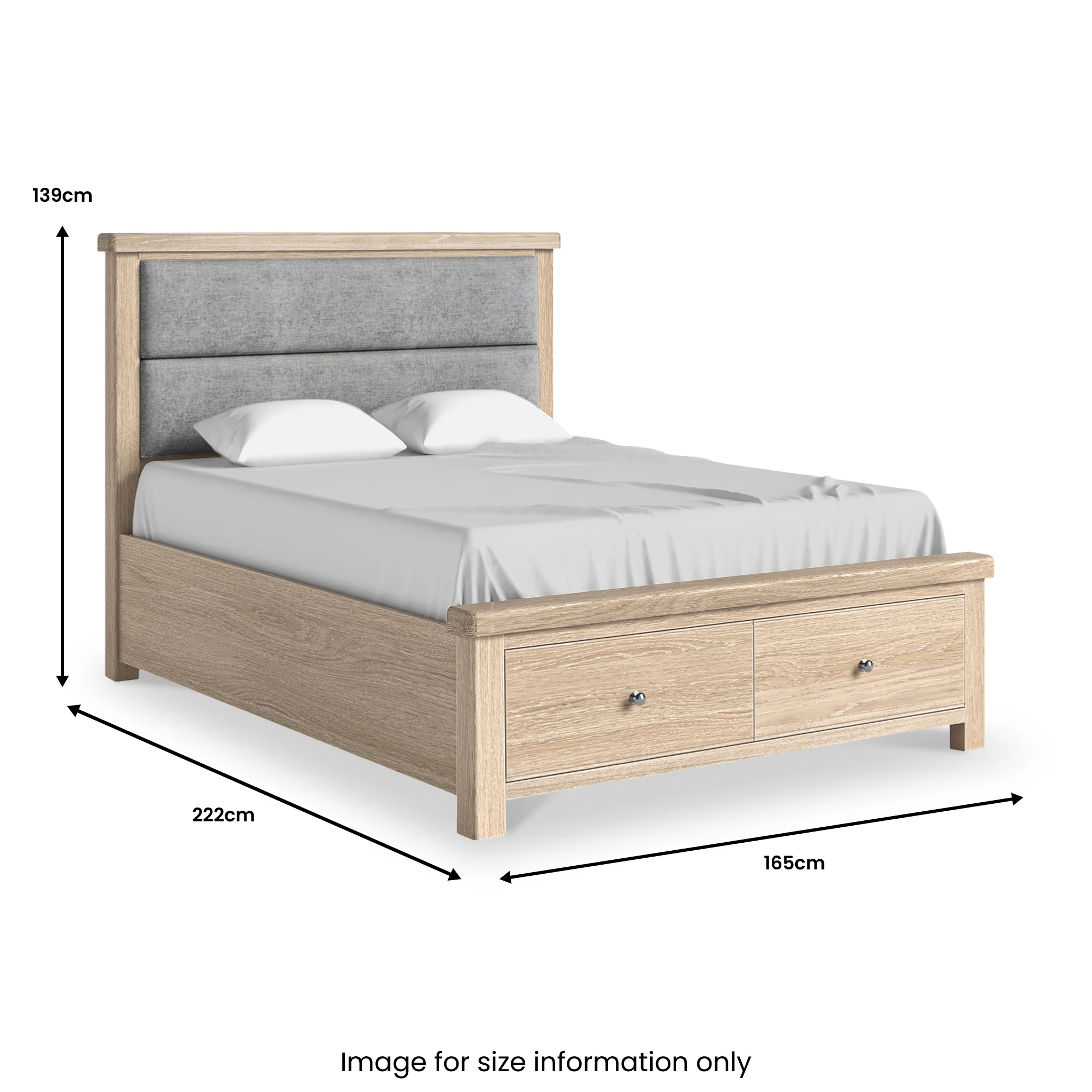 Portland Washed Oak Chenille Bed Frame with Drawers - Image 11
